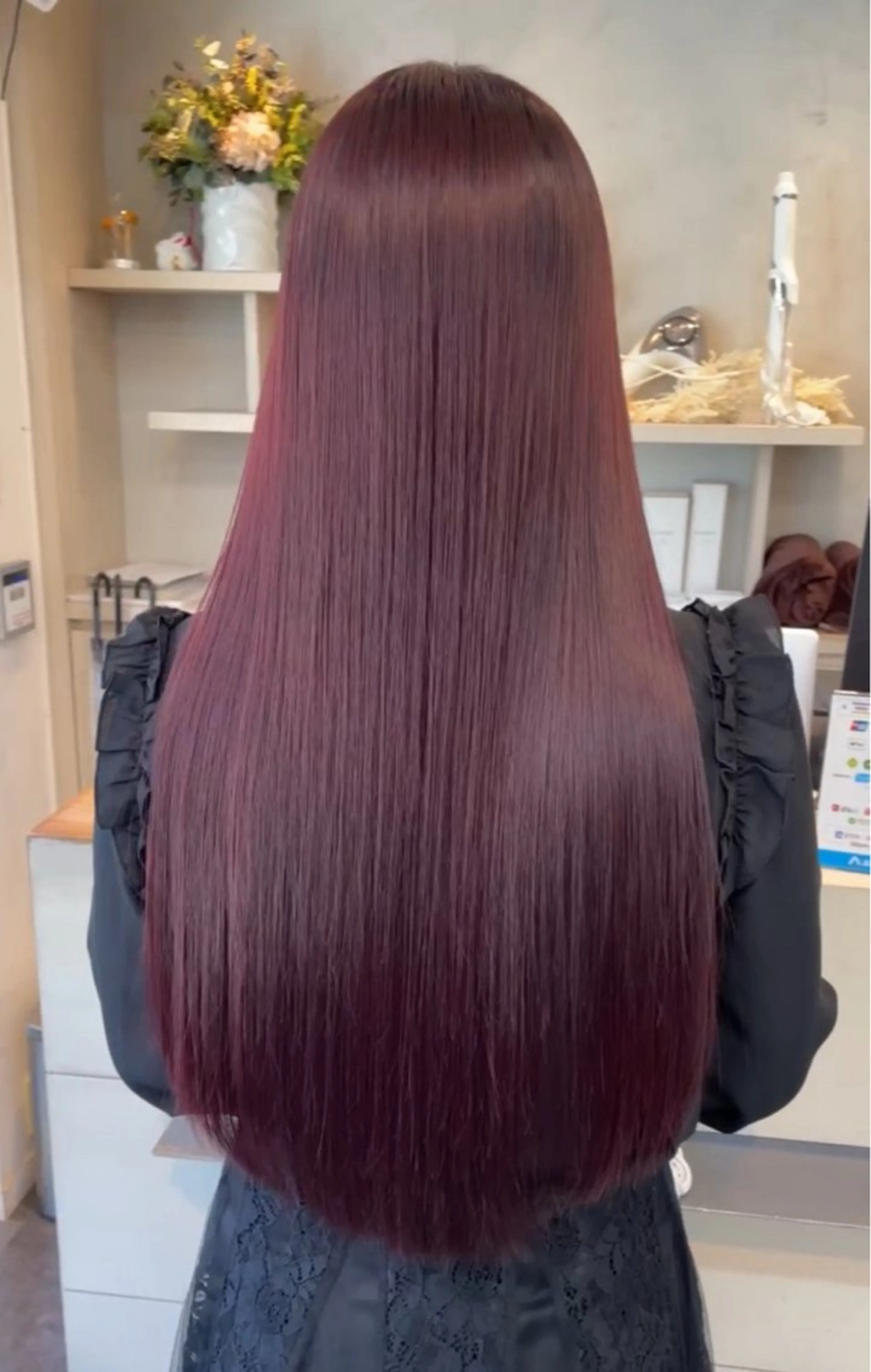 ロング カラー ブリーチ ブリーチなしカラー ピンクカラー ブリーチなしピンク 縮毛艶髪矯正/吉村のヘアスタイル