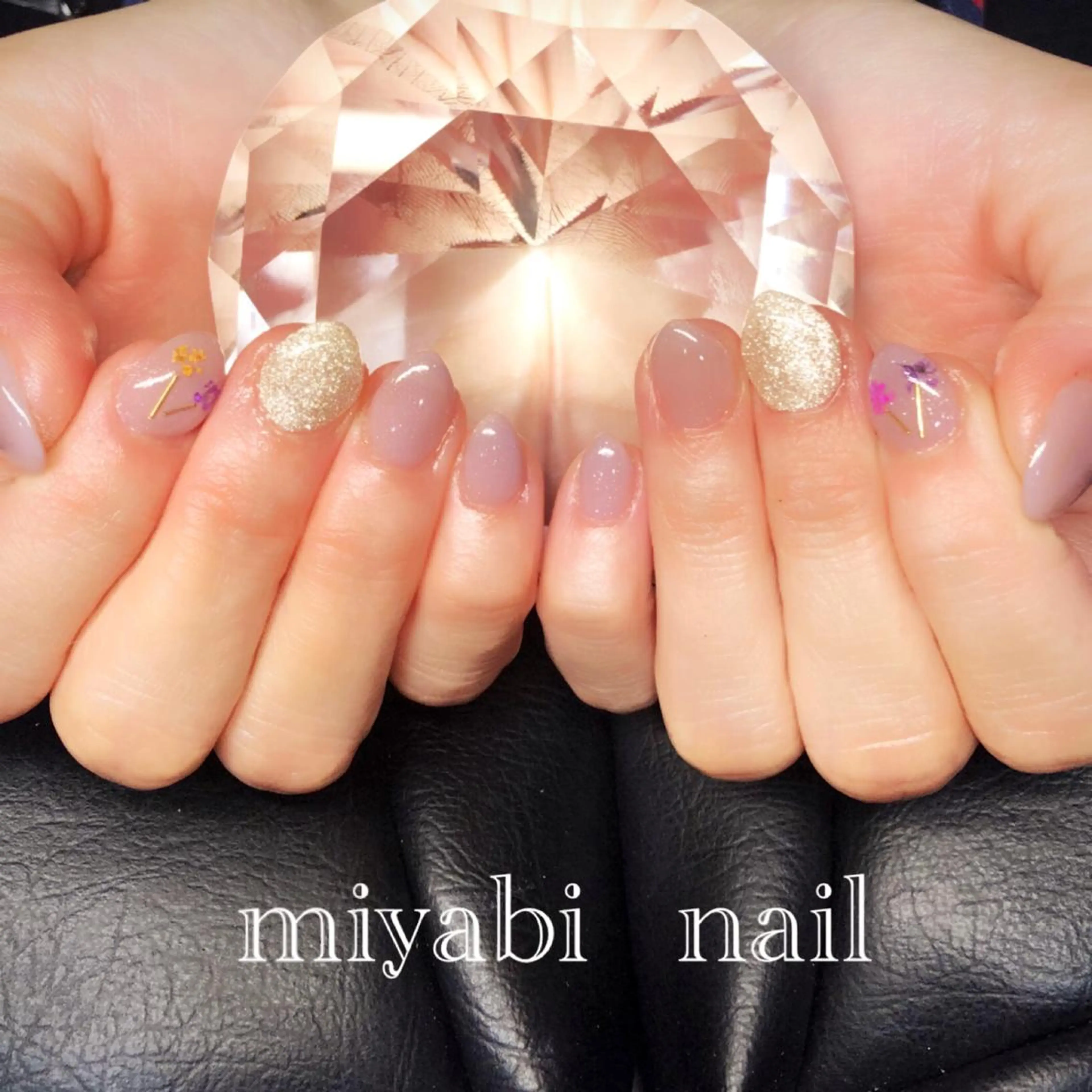 ネイル アートネイル ジェルネイル ラメ(グリッター) パープル ショートネイル ハンドネイル miyabi nail 桂川駅近くのネイルデザイン