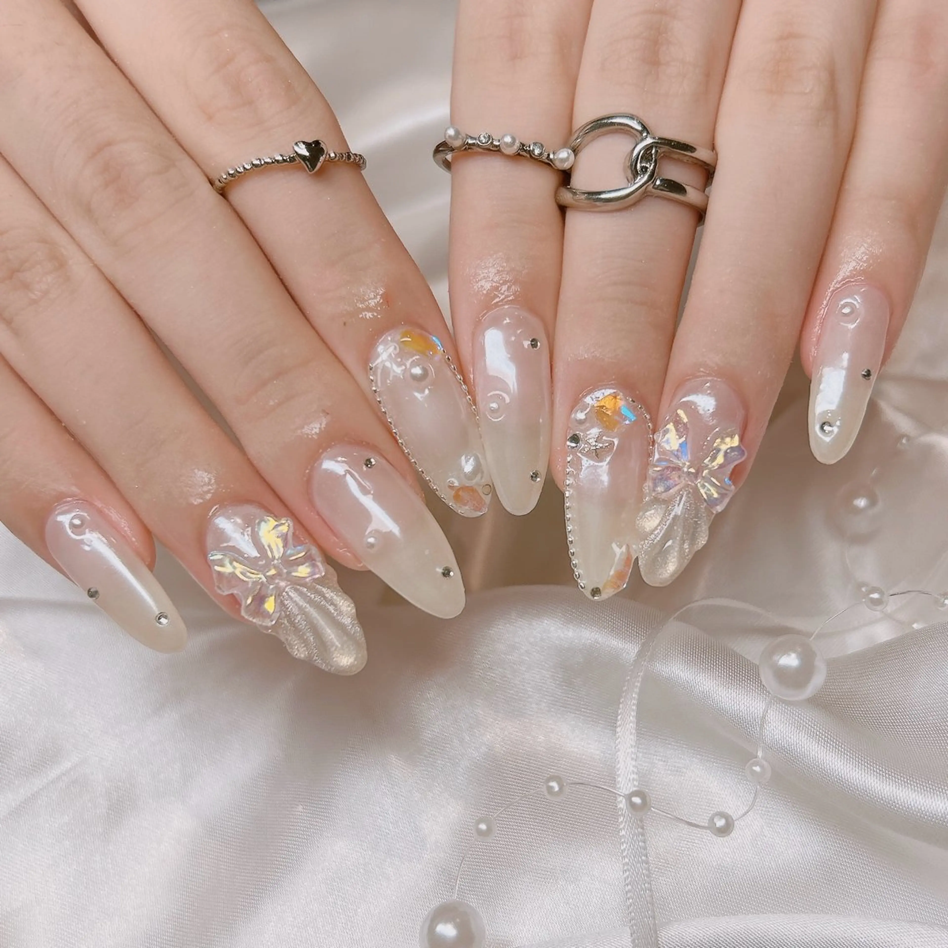 ネイル リボン ハンドネイル junna のぞいてねのネイルデザイン