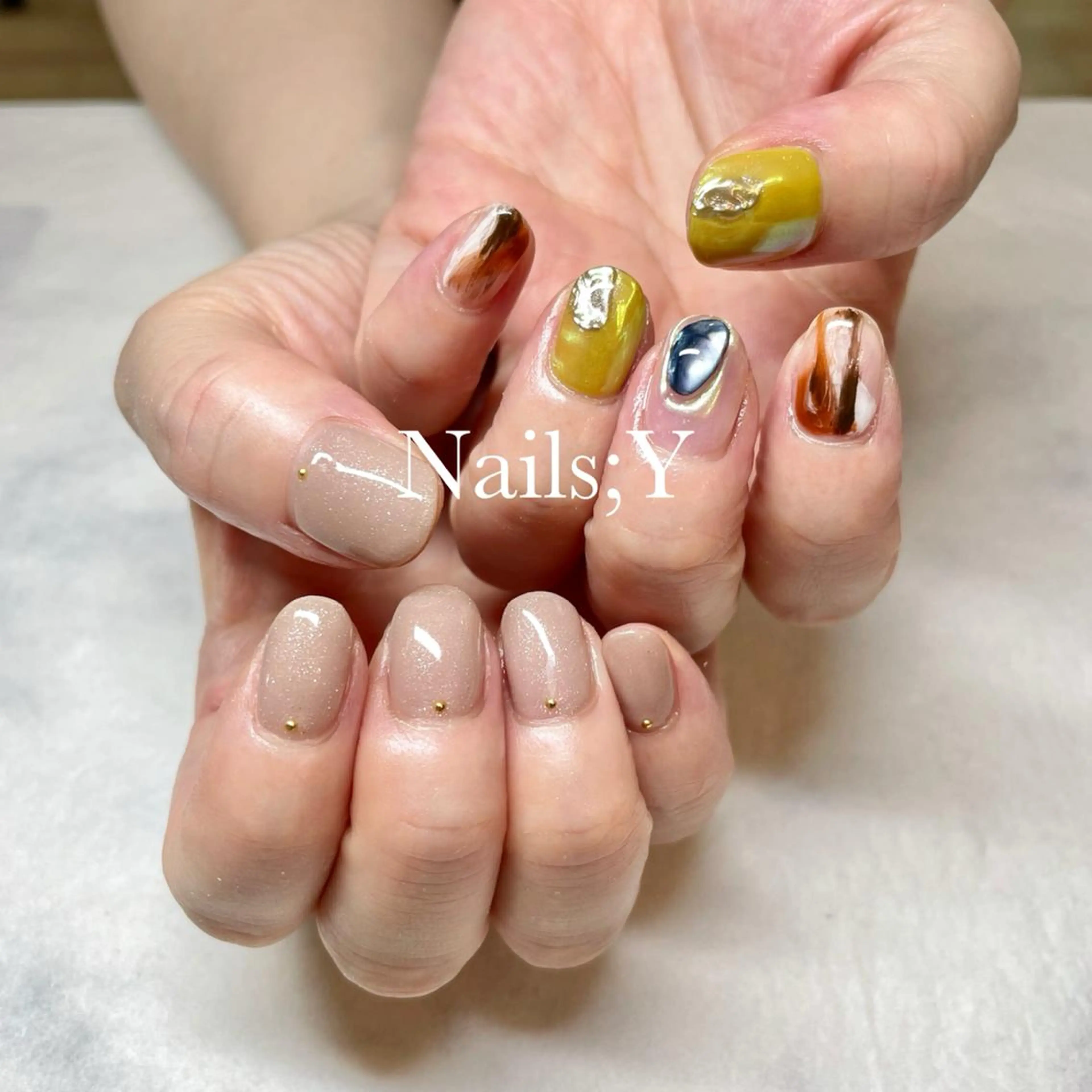 ネイル アートネイル ネイビー ワンカラーネイル ストーンネイル yo koのネイルデザイン