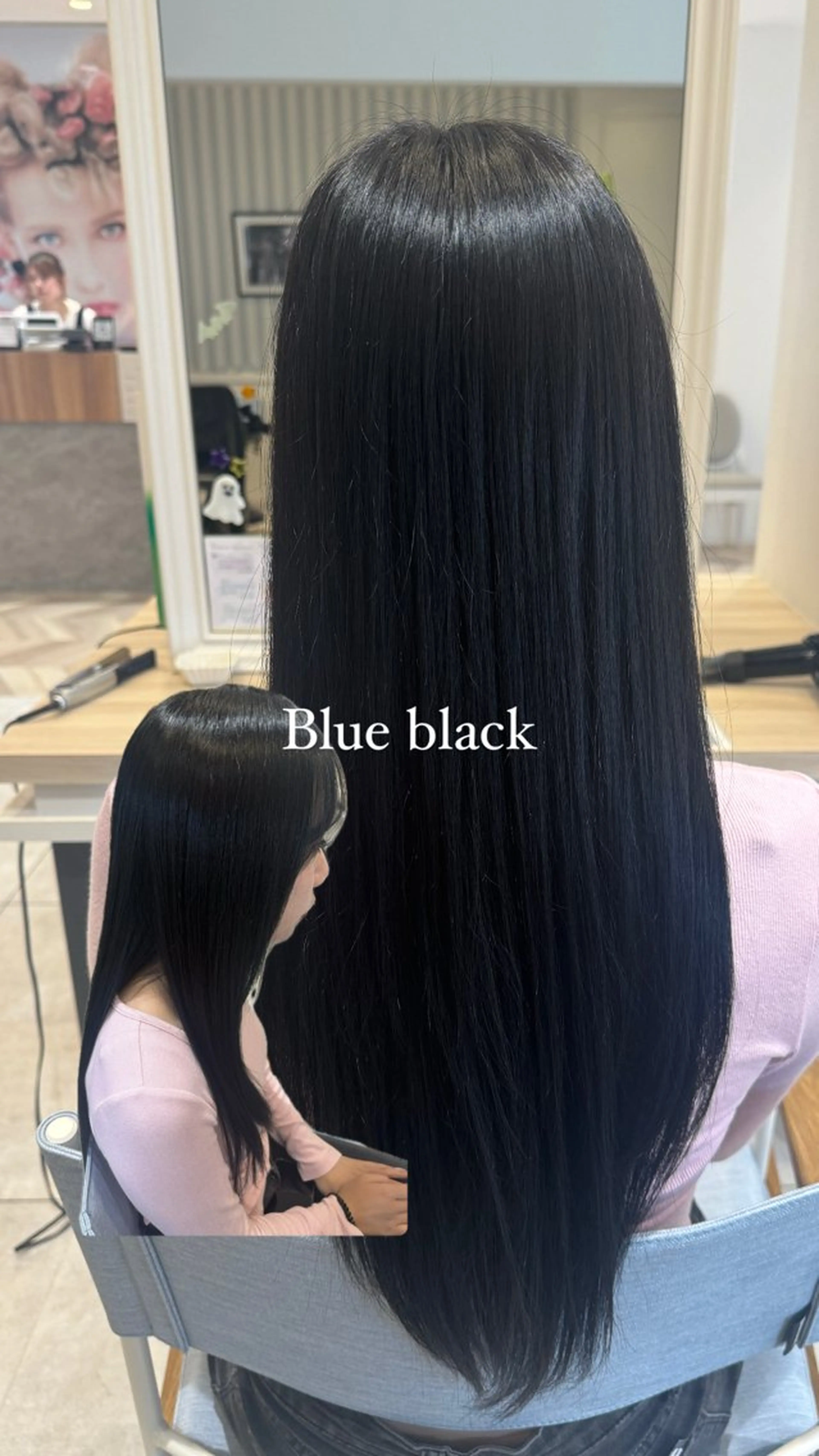 ロング カラー 黒髪 ブルーカラー ブルーブラック 透明感カラー レイヤー/ウルフカッ ト/𝓡𝓲𝓷🍎のヘアスタイル