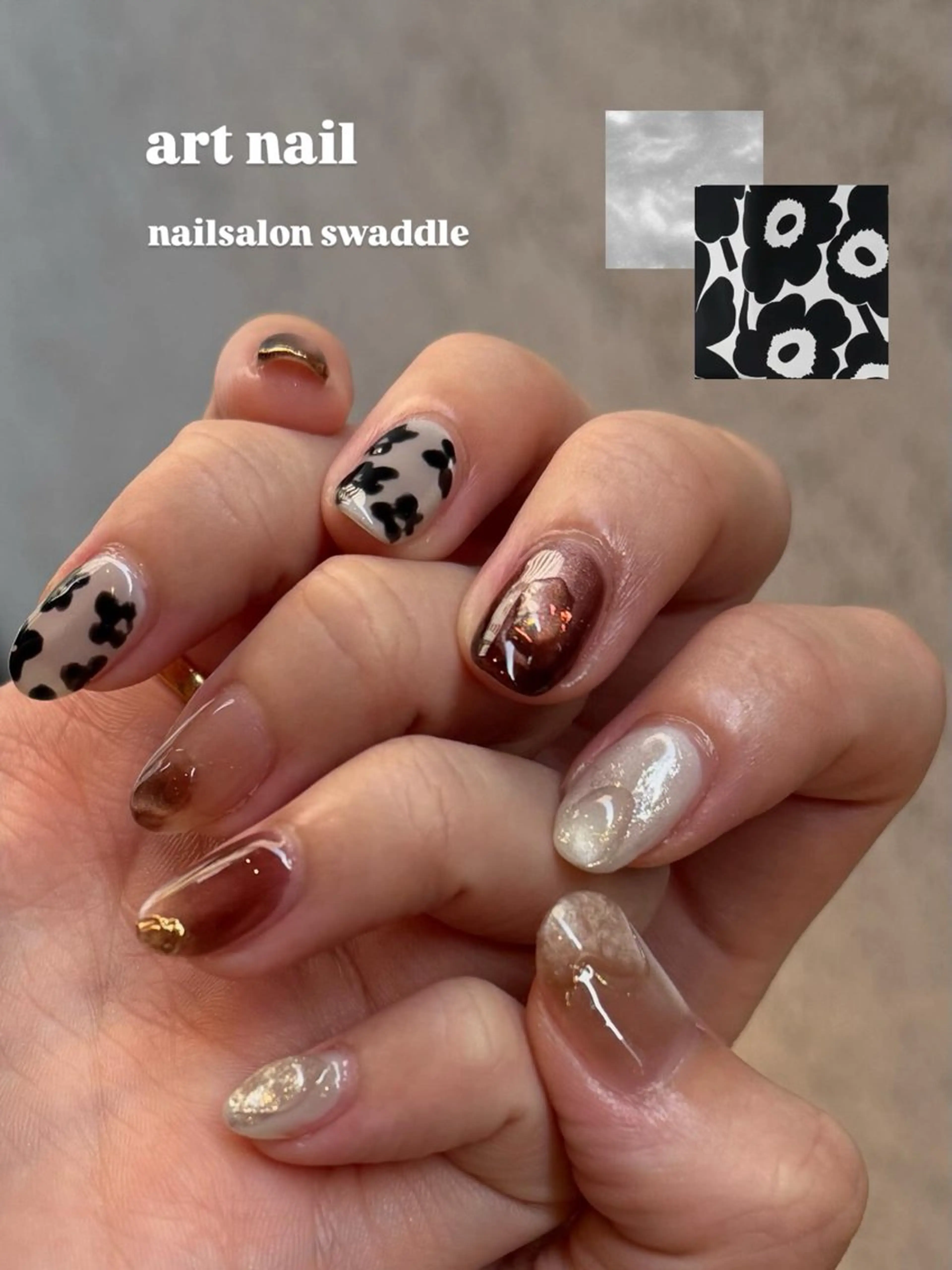 ネイル アートネイル フラワーネイル マグネットネイル ニュアンスネイル ハンドネイル ハンドケア nail salon swaddle 🪽のネイルデザイン