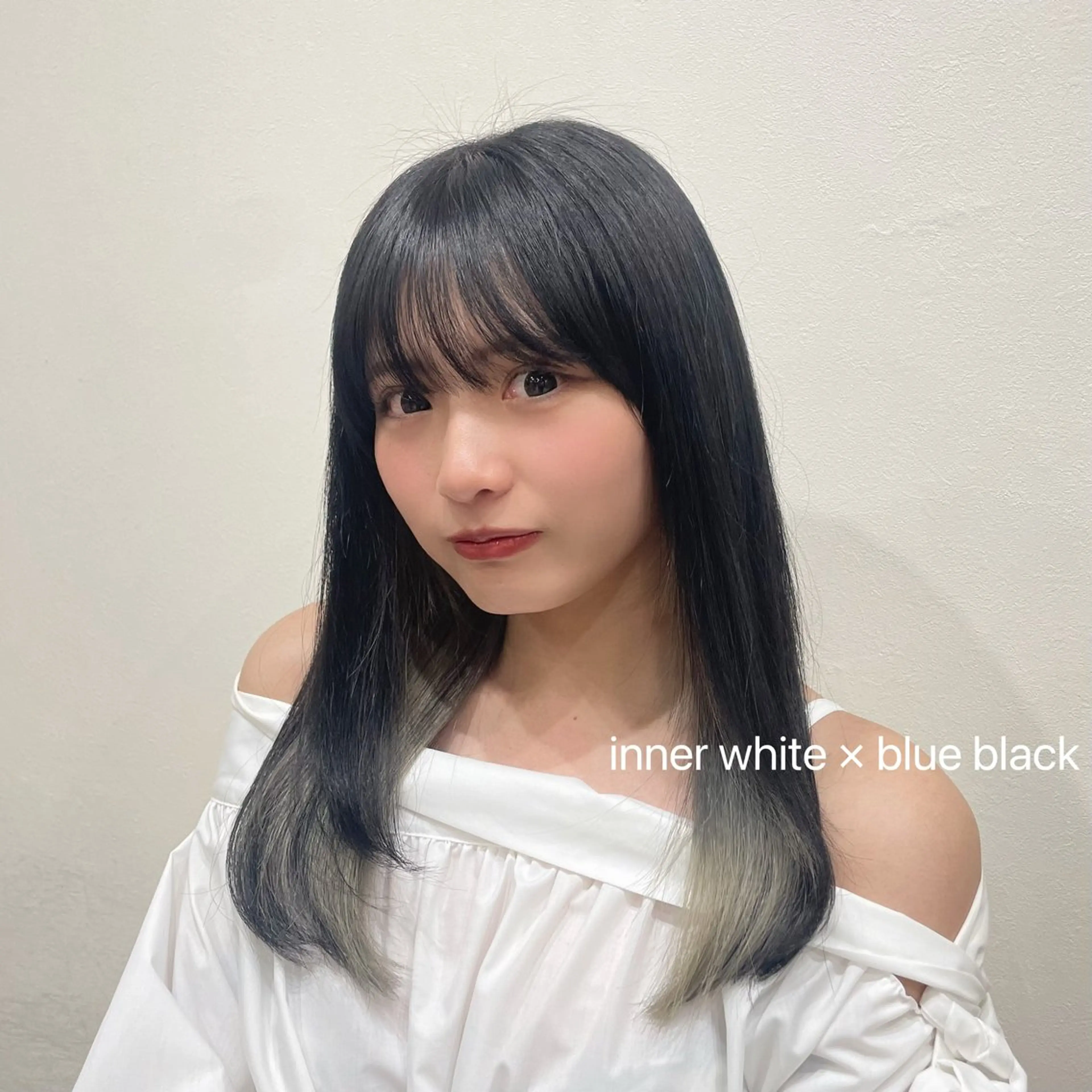 セミロング カラー ヘアアレンジ 黒髪 ブルーカラー ブルーブラック ヘアカラー 韓国ヘア/韓国風 パーマ/kazueのヘアスタイル