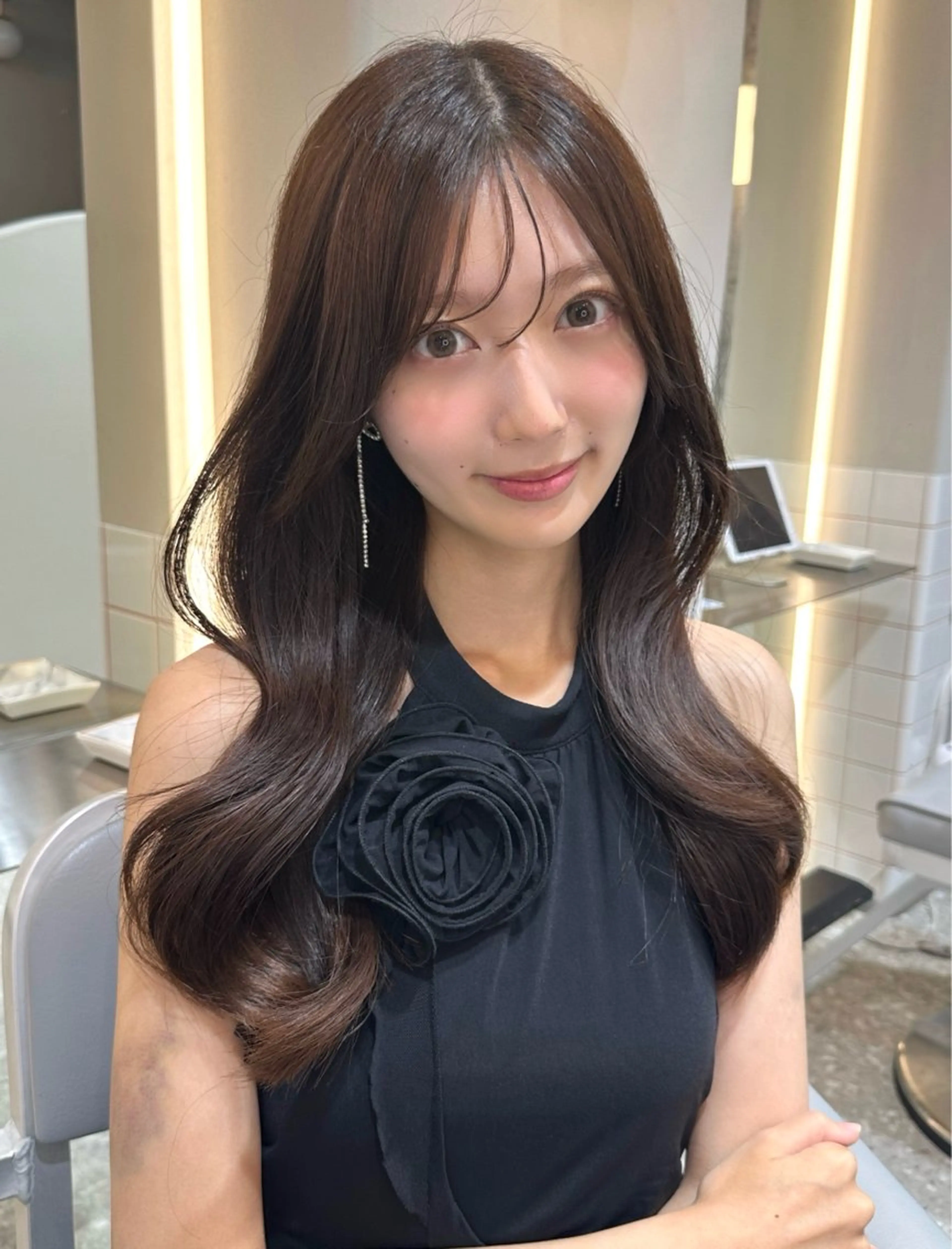 セミロング カット ヘアカラー トリートメント 新宿/韓国レイヤー 髪質改善カラー/角所のヘアスタイル