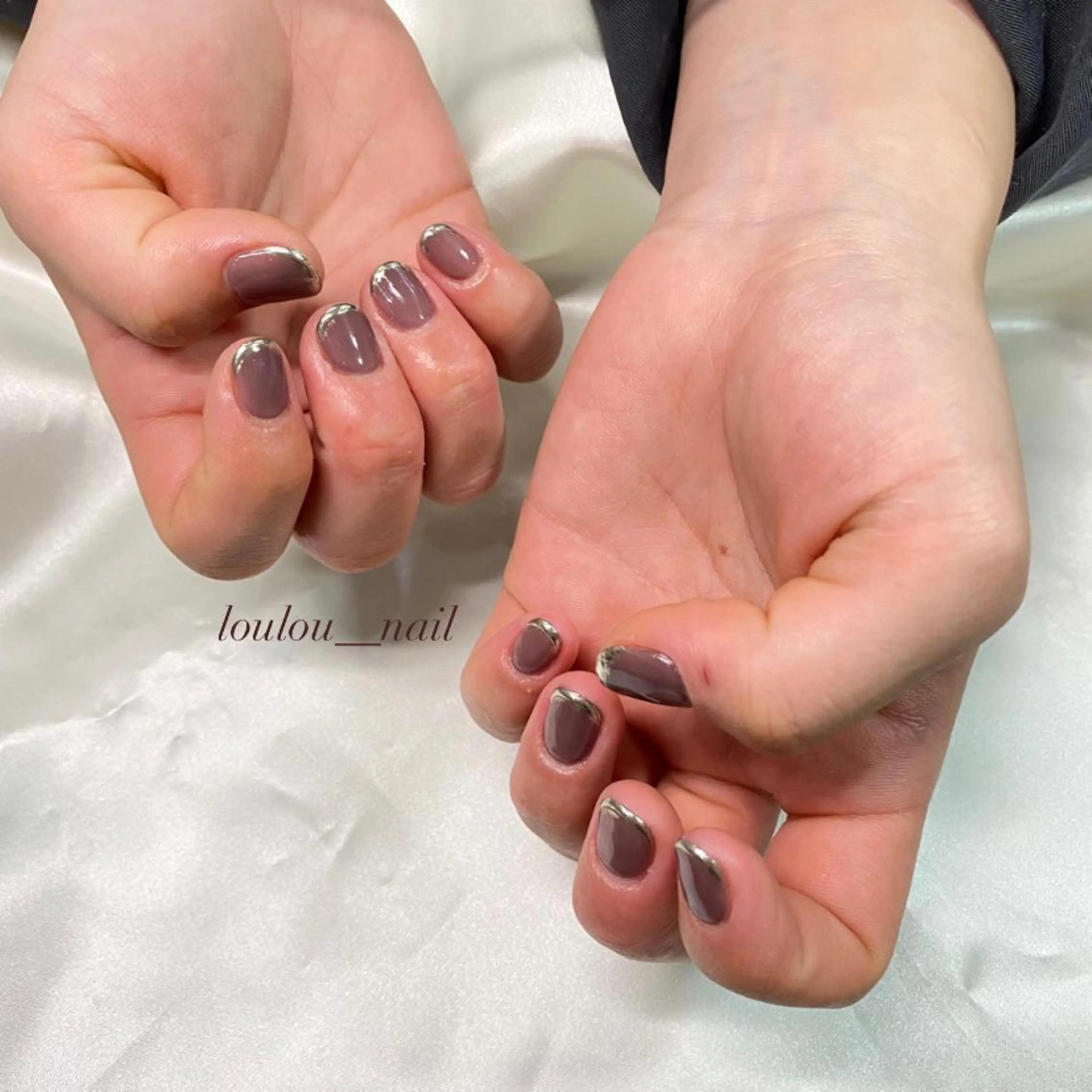 ネイル フレンチネイル ミラーネイル ニュアンスネイル パープル ハンドネイル ハンドケア loulou   _nail所属・葛西 知佳のネイルデザイン
