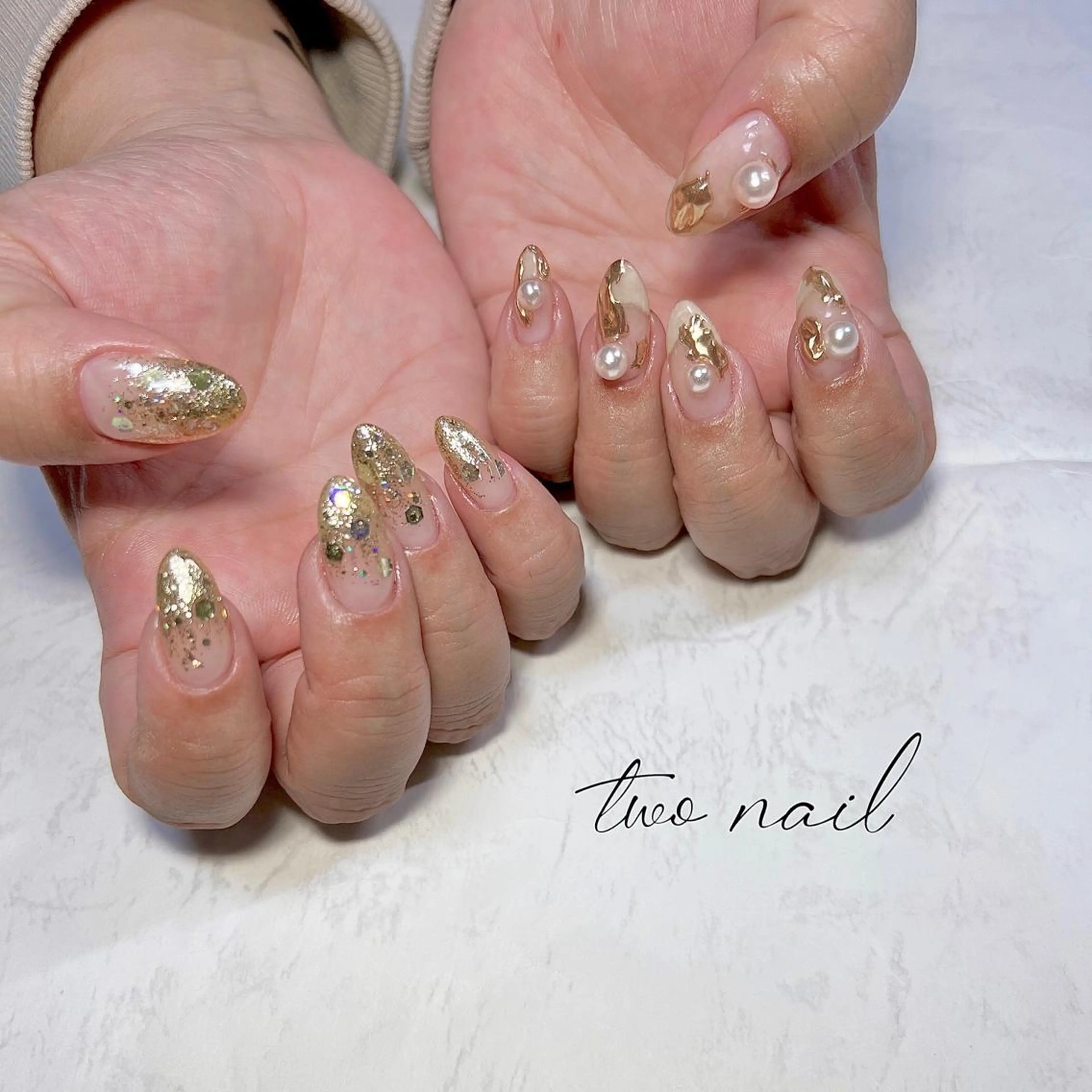 ネイル アートネイル フットネイル ハート ニュアンスネイル ホワイト two nailのネイルデザイン