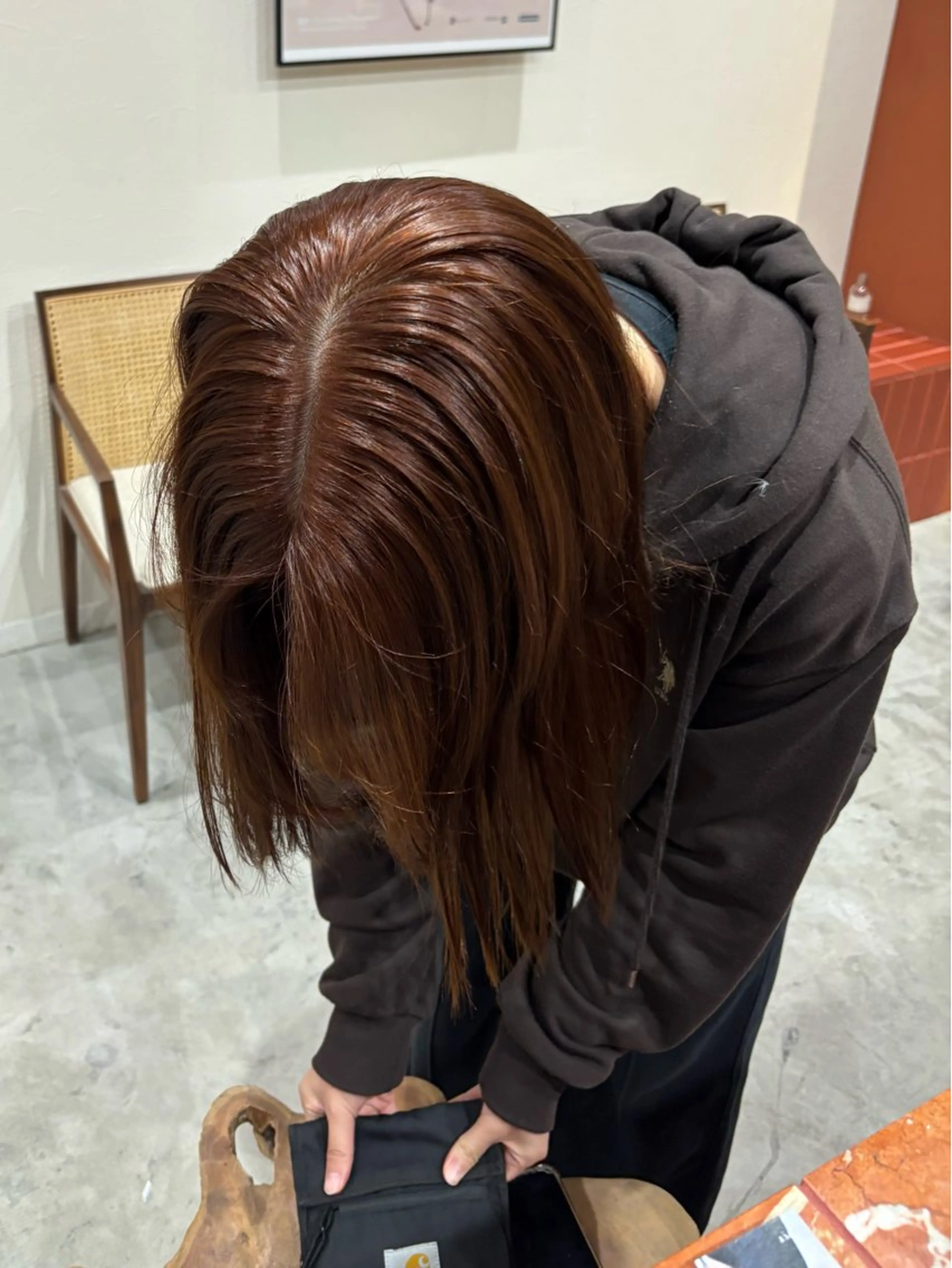 セミロング カラー ブリーチ ブラウンカラー ダブルカラー ブリーチなしカラー オレンジ 上條響子/伏見/ 透明感カラーのヘアスタイル