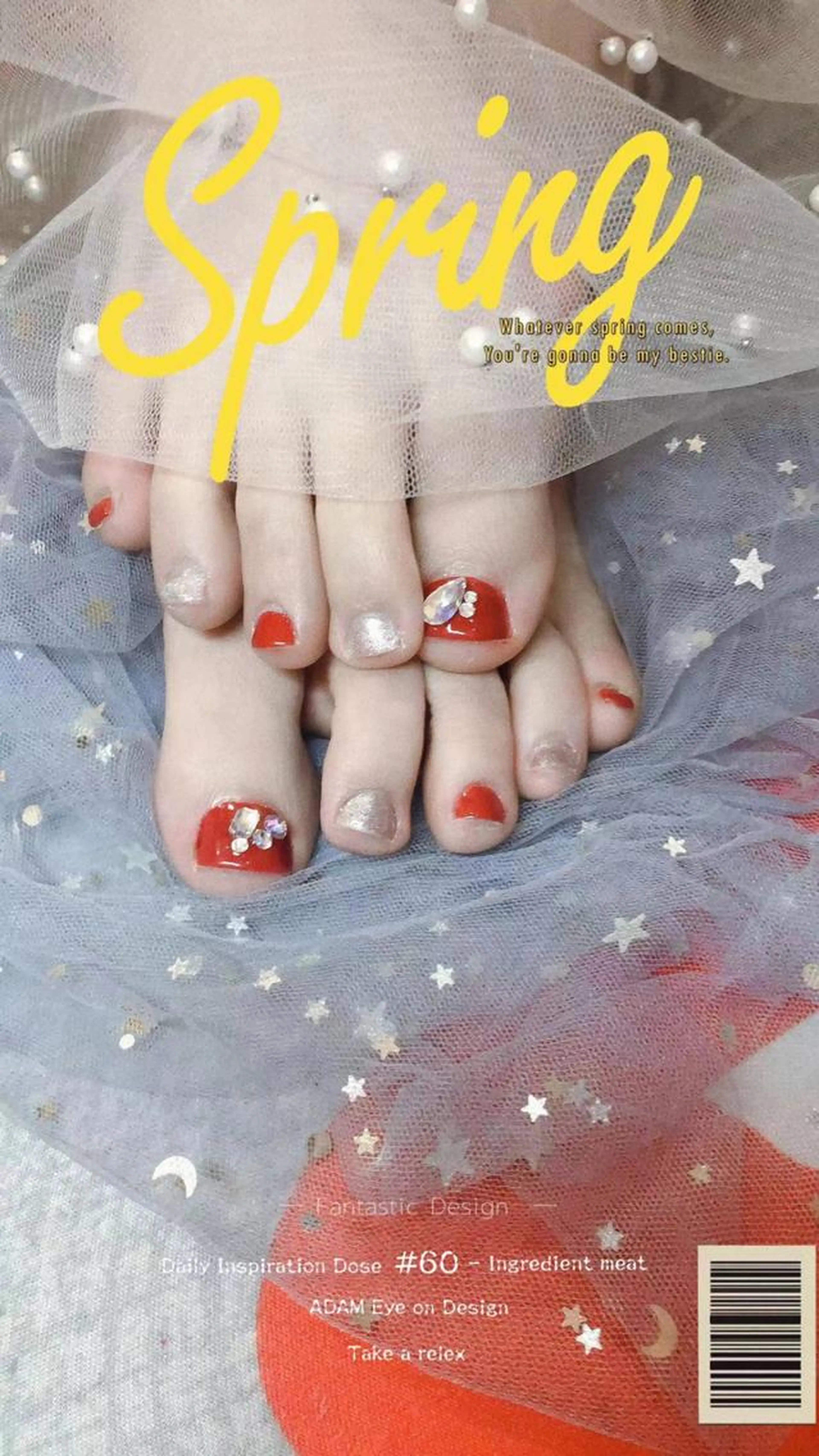 フット　アート付け放題デザインネイル🦶オフ込み　10本アートできます　パーツ付け放題　埋めつくし2本まで可の写真