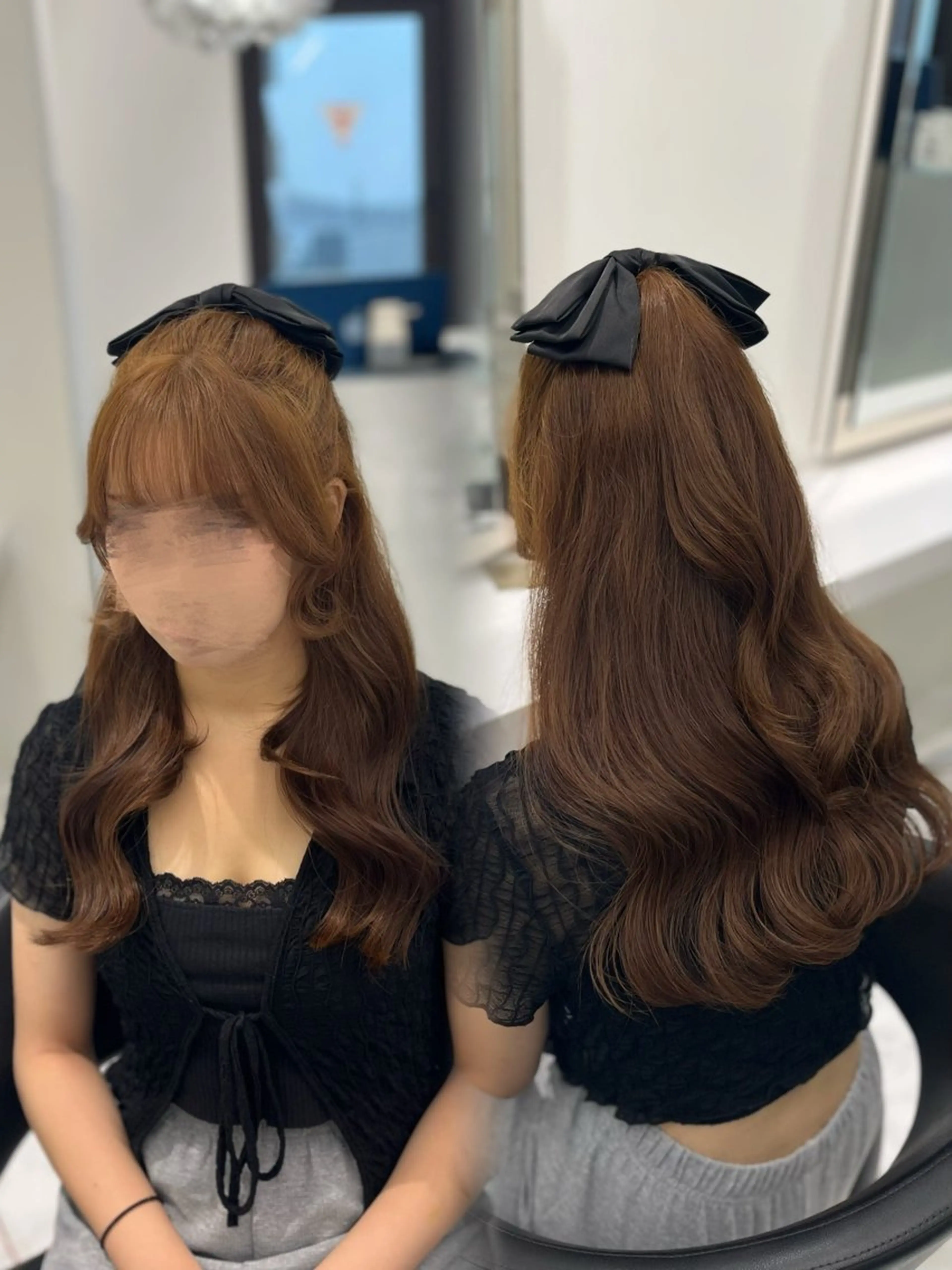 ロング ヘアアレンジ ハーフアップ ヘアセット うる艶モテカラー💞 盛れるヘアメ👧🏻のヘアスタイル