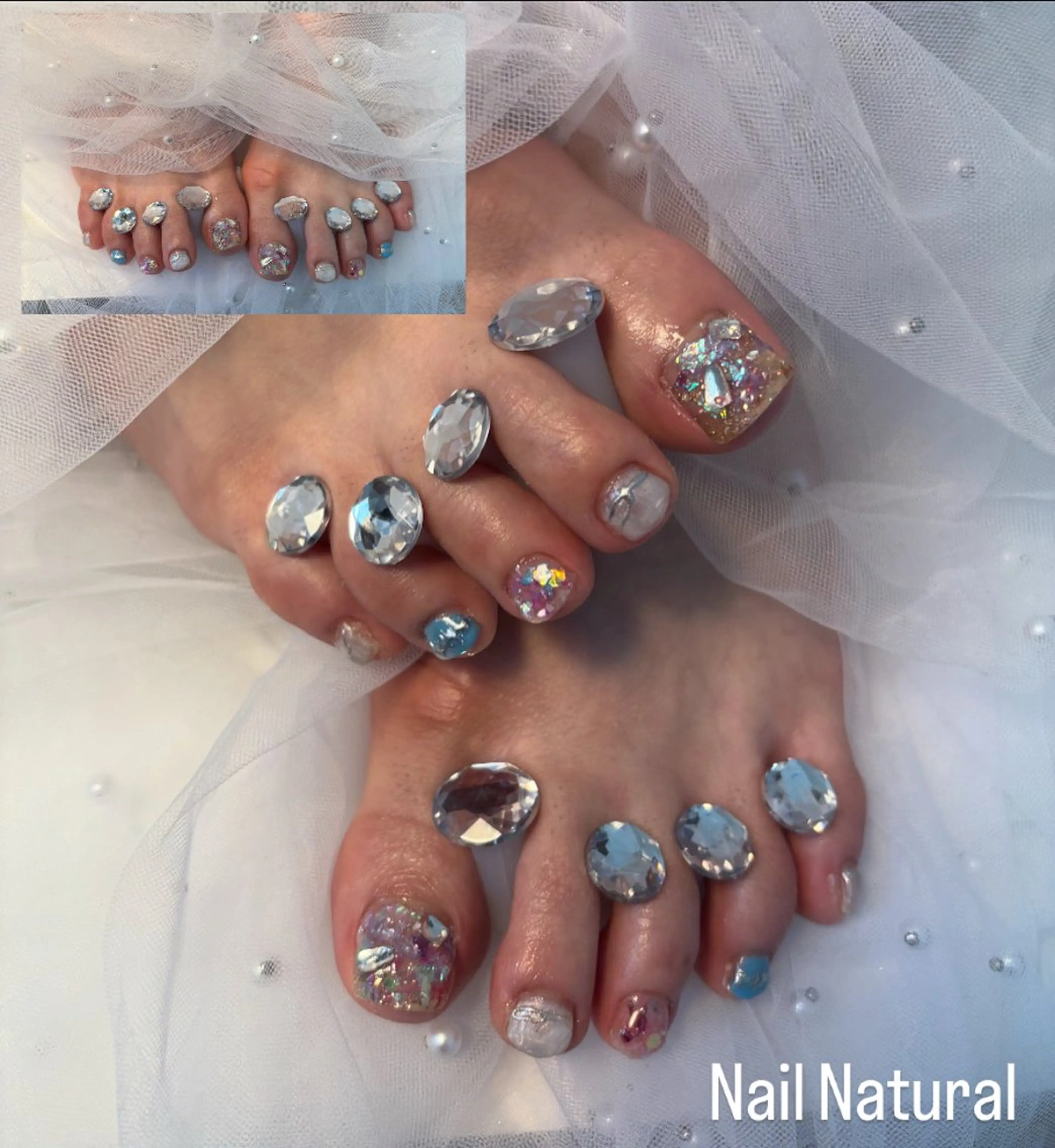 ネイル フラッシュネイル フットネイル フレンチネイル ジェルネイル ガラスフレンチ Nail salon Natulalのネイルデザイン