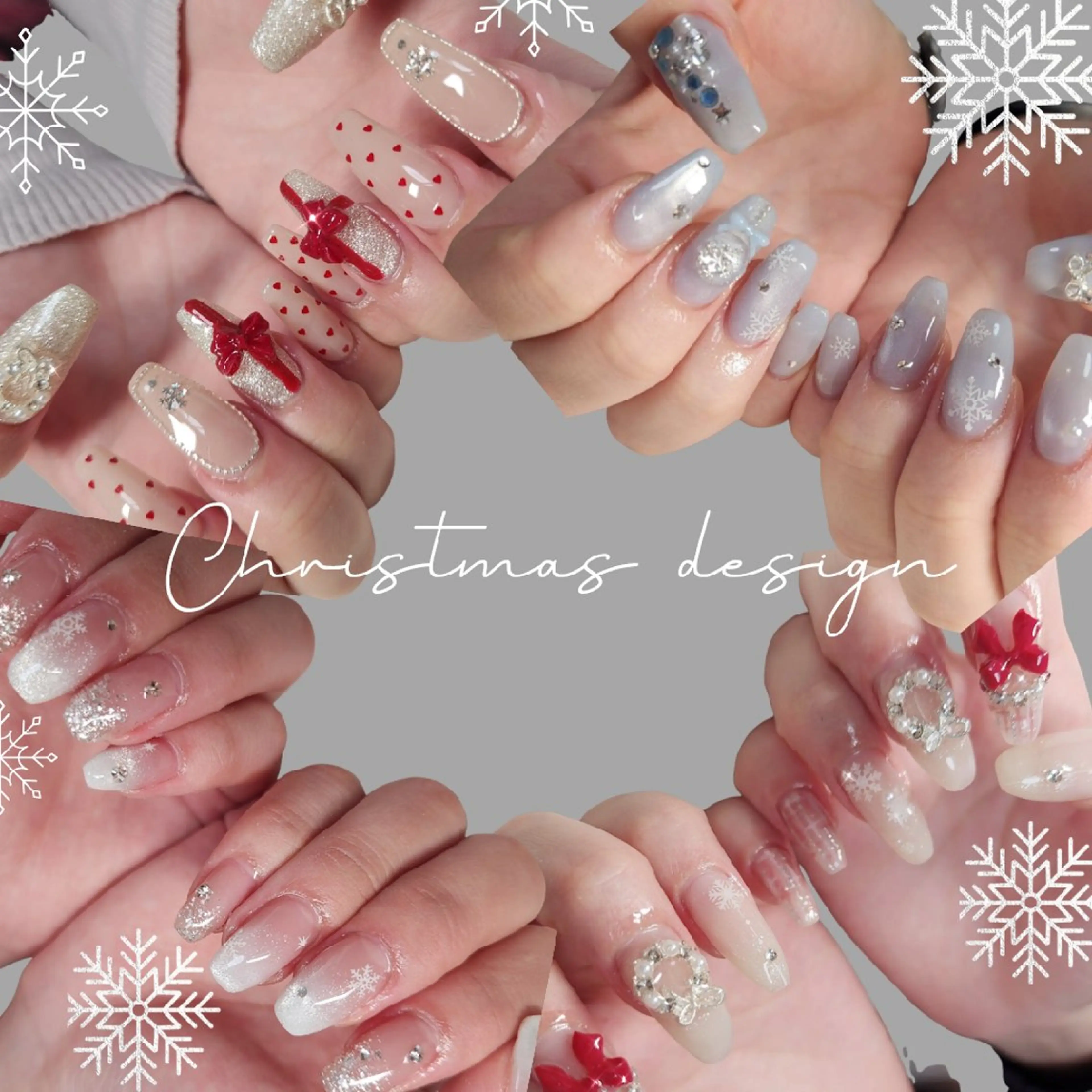 ネイル キラキラネイル 持ち込み リボン 冬ネイル クリスマス ＆Ｕ (アンド・ユー)のネイルデザイン