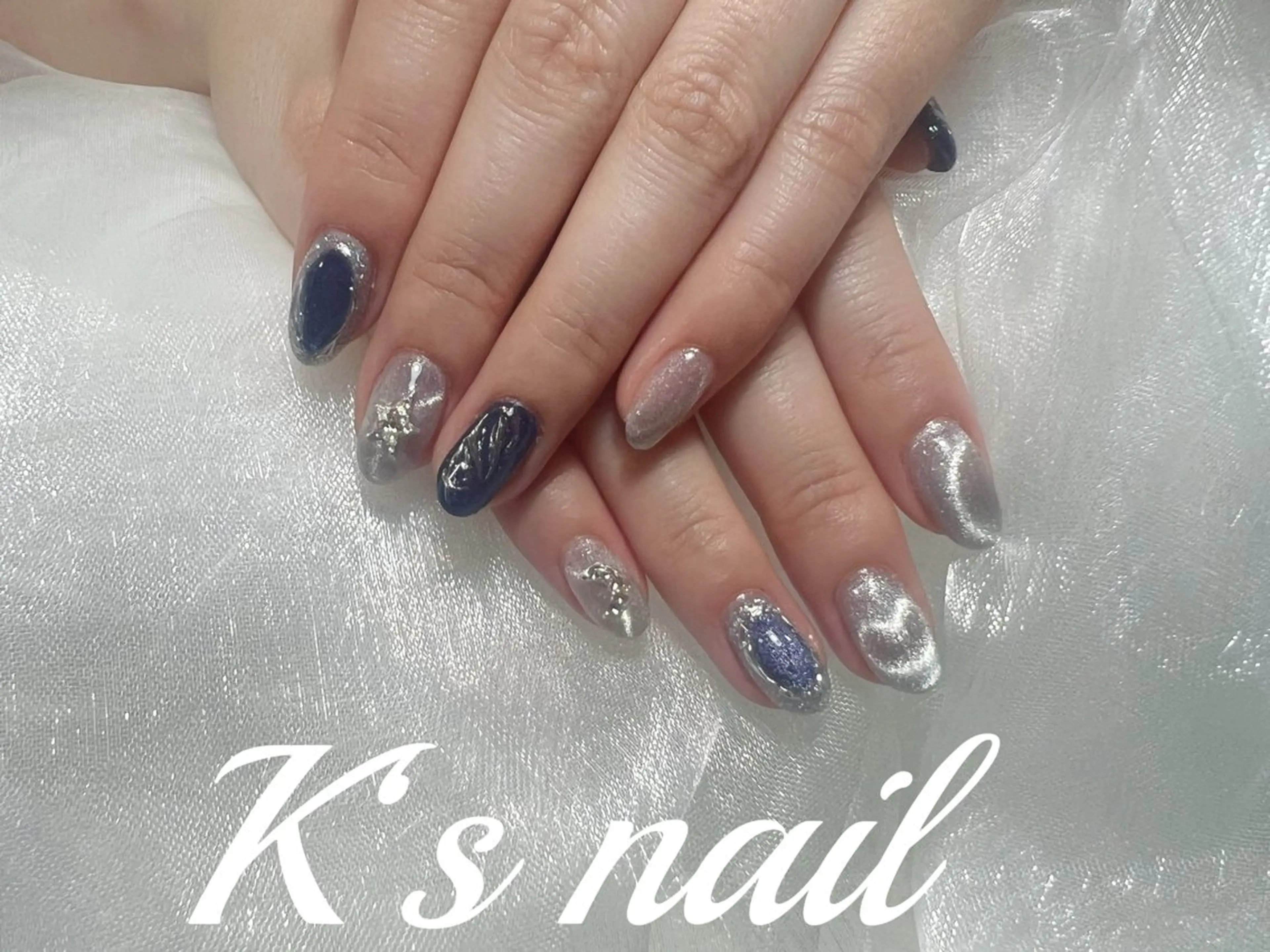 ネイル フレンチネイル ジェルネイル ハート ラメ(グリッター) マグネットネイル K‘s nail salonのネイルデザイン