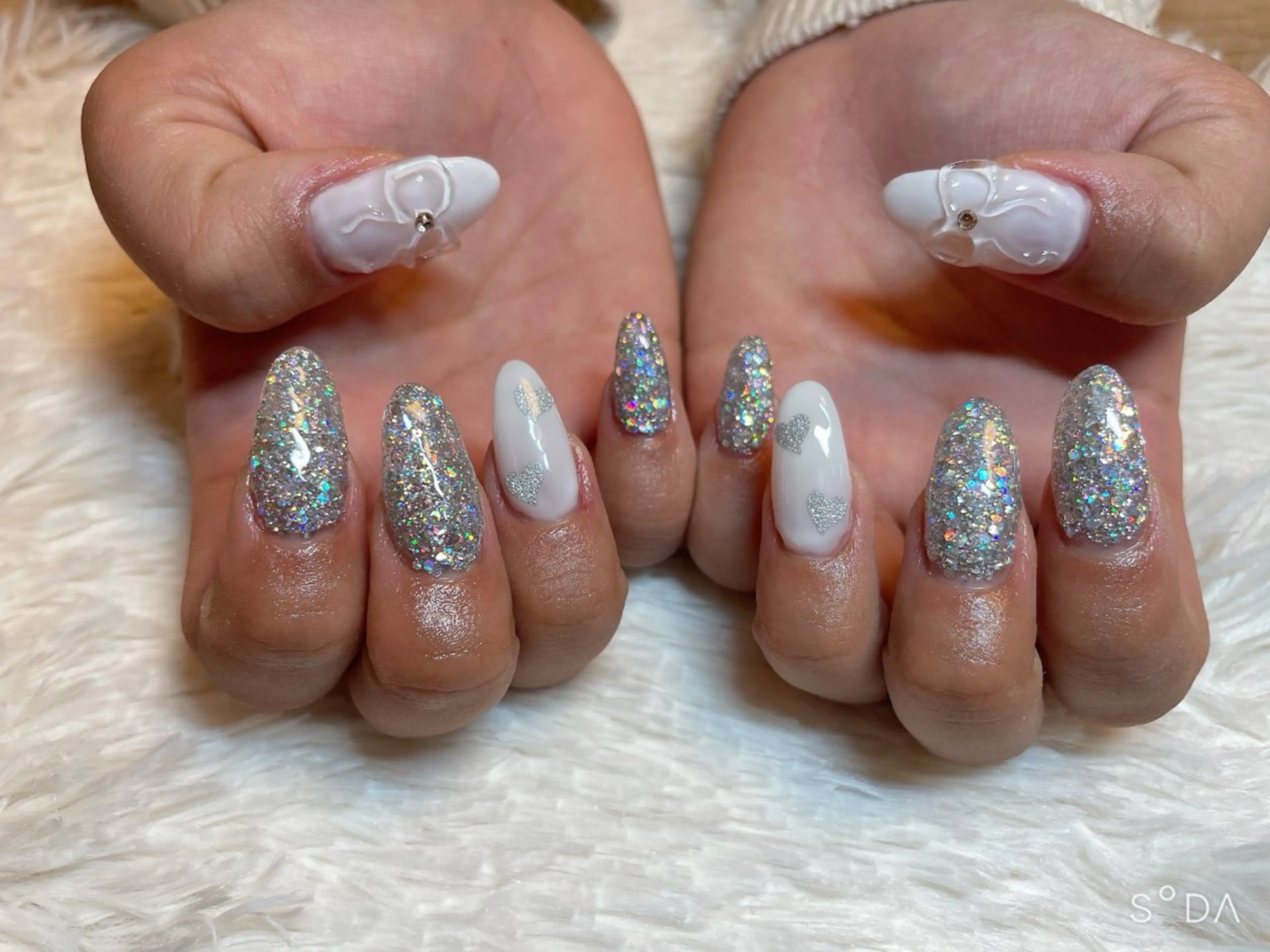 ネイル ハート ラメ(グリッター) ぷっくりネイル リボン Nail salon Betty❤︎のネイルデザイン