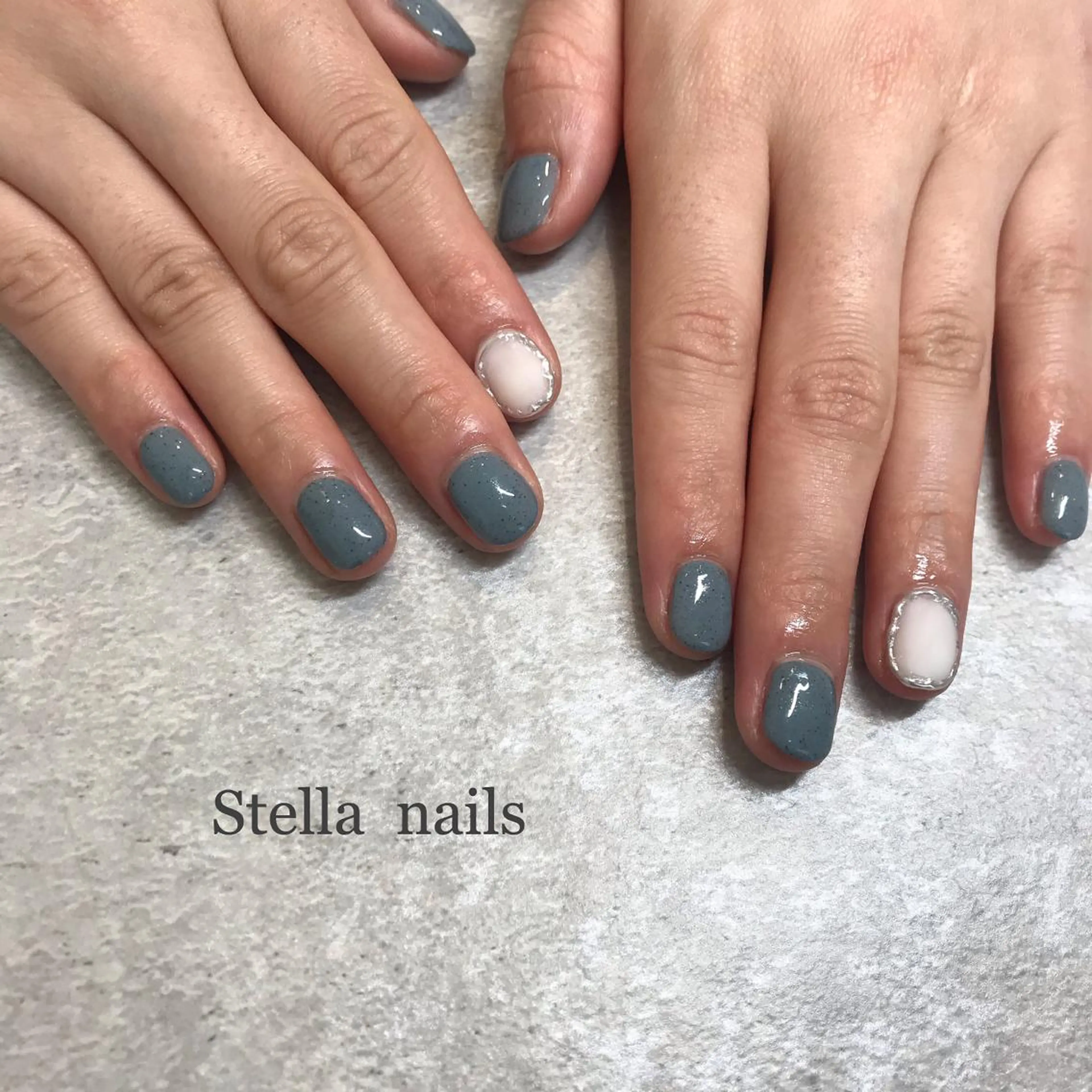 ネイル ブルー ジェルネイル ミラーネイル Stella nailsのネイルデザイン