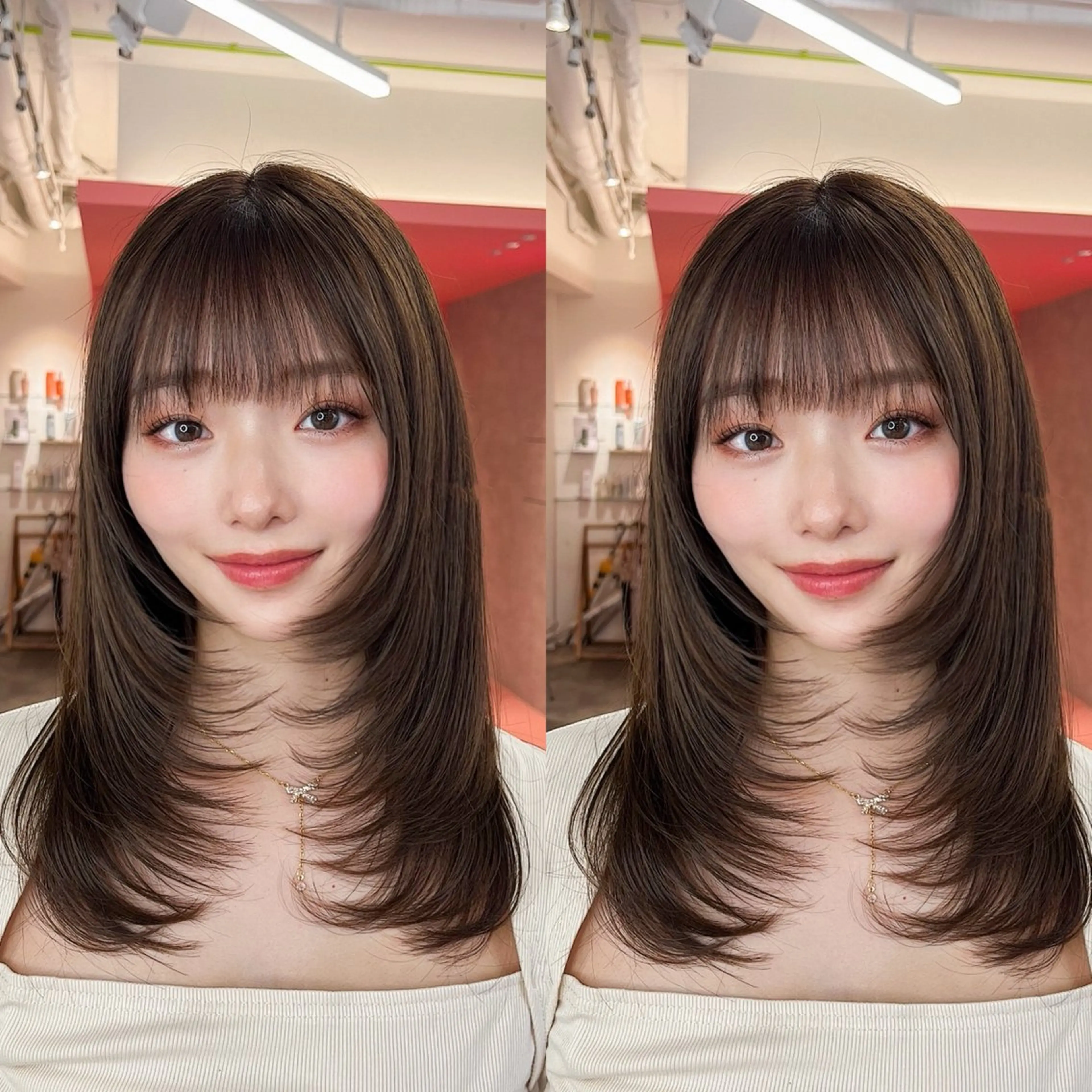 ミディアム カラー 山崎/ボブ縮毛矯正 レイヤー髪質改善のヘアスタイル