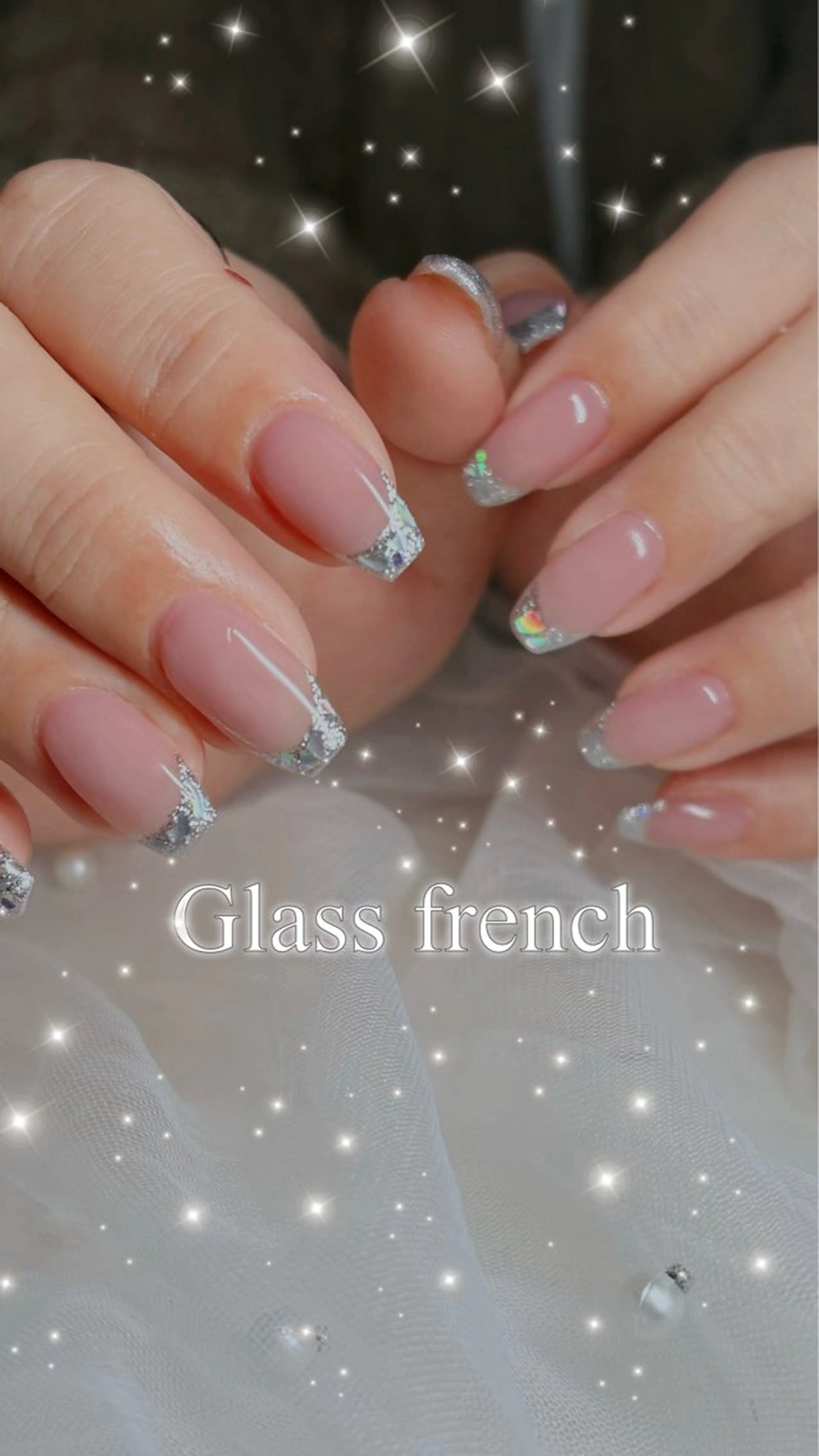 ネイル フレンチネイル ガラスフレンチ ラメ(グリッター) cerisier 坂本のネイルデザイン