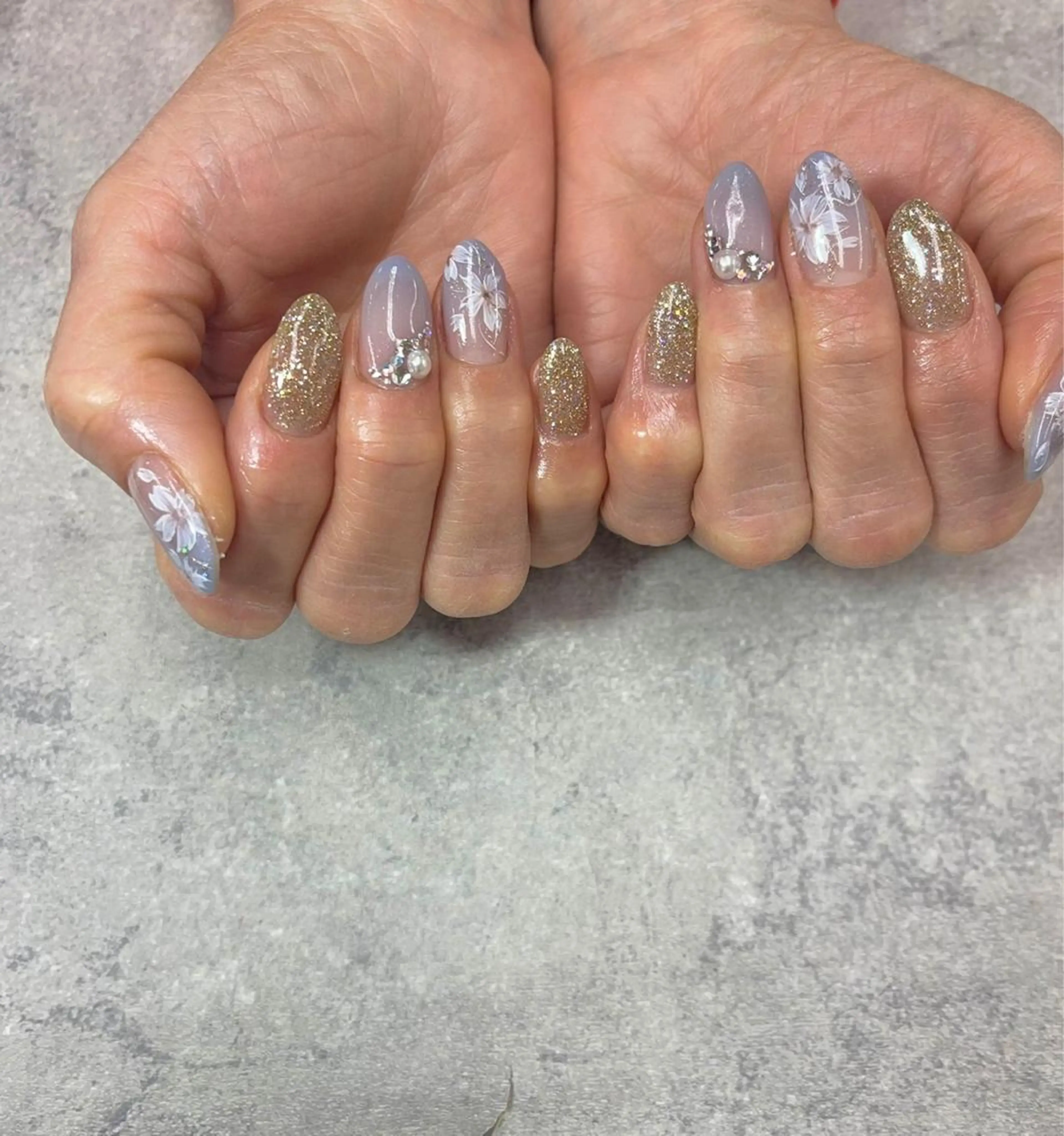 ネイル ブルー おそろいネイル 春ネイル ハンドネイル ハンドケア FASTNAIL PLUS 新宿店のネイルデザイン