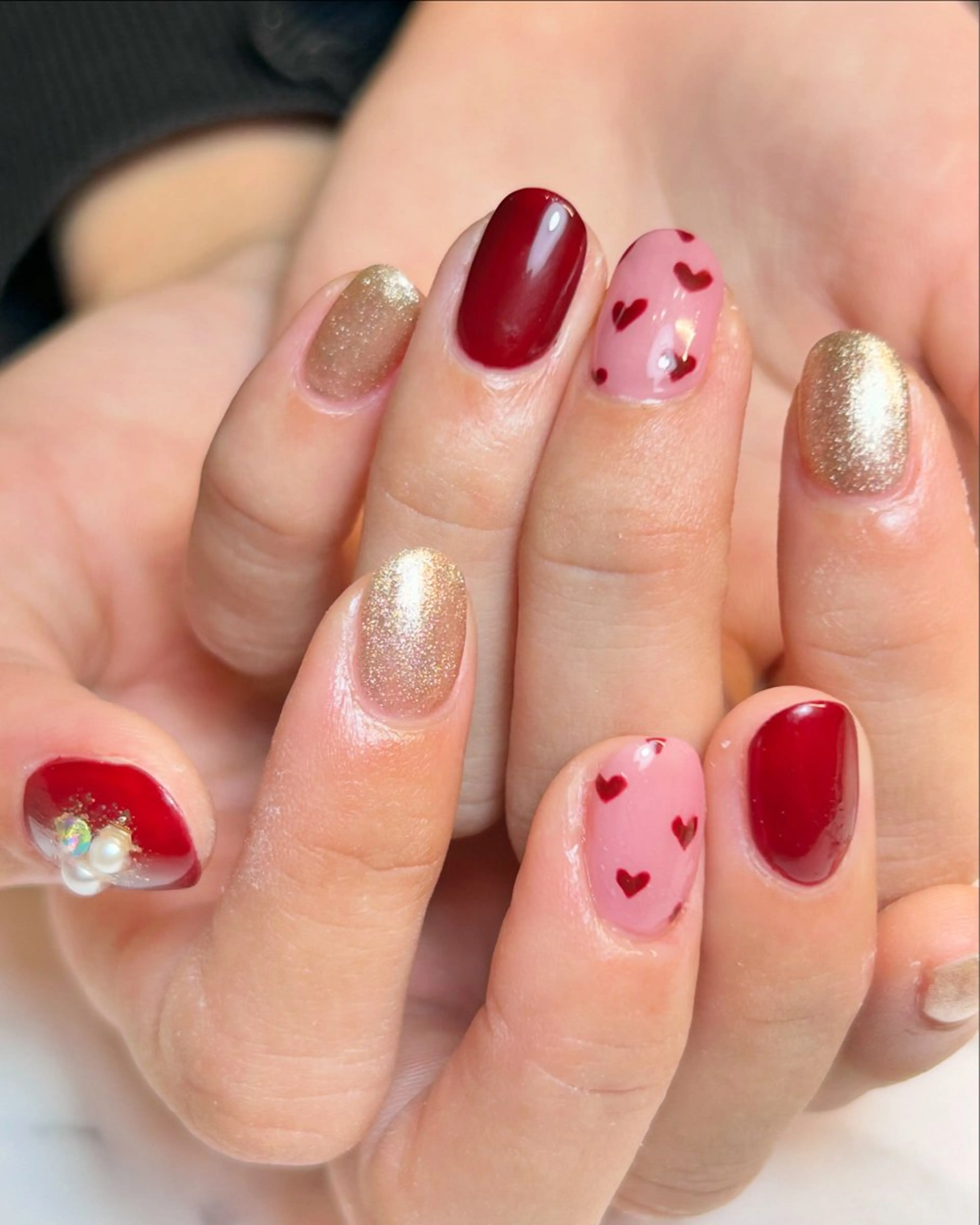 ネイル アートネイル ボルドー ジェルネイル ハート ロングネイル プライベートサロン マニフィークのネイルデザイン