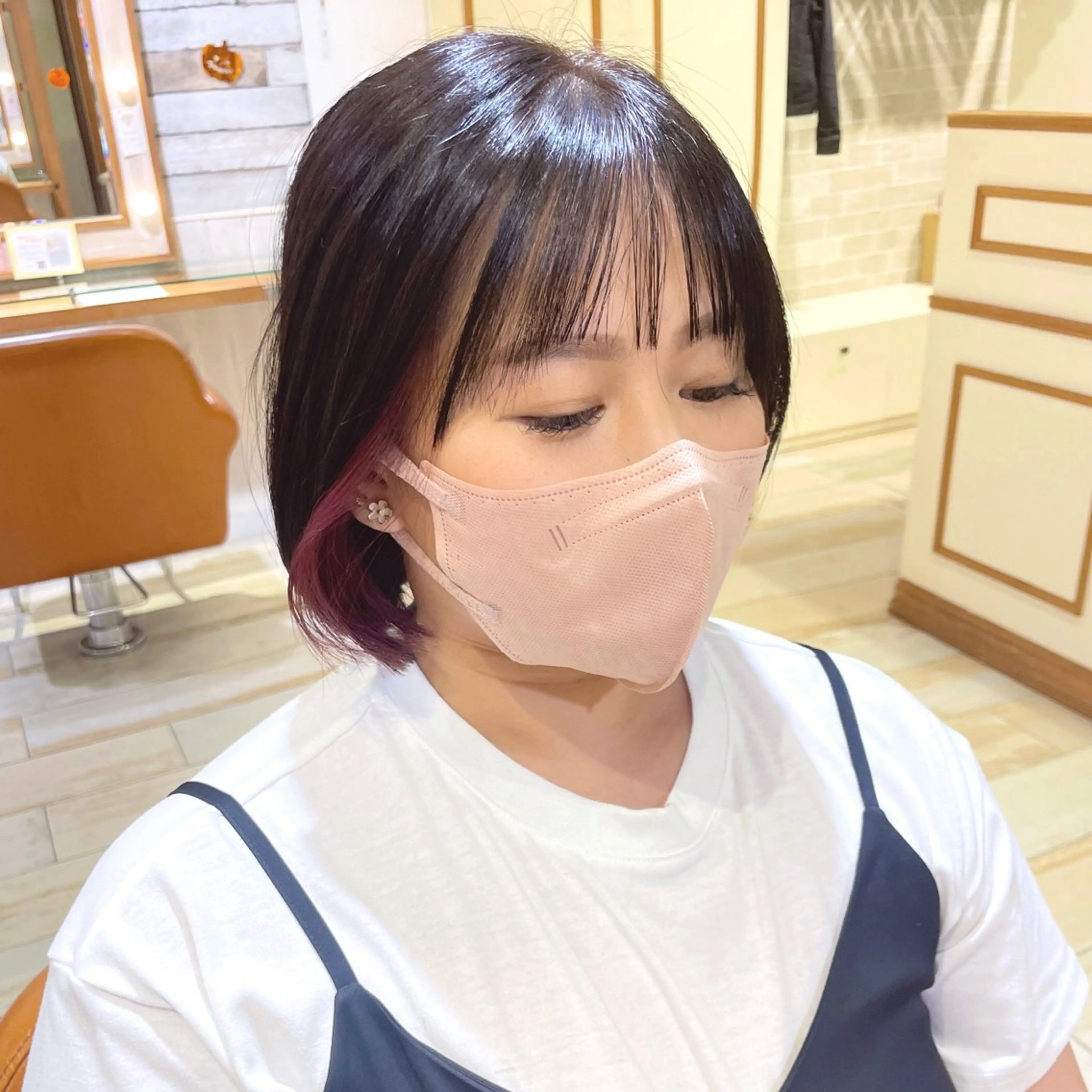 ミディアム カラー イヤリングカラー ピンクカラー ボブ 🎀菊池ほのか🎀 girlystyleのヘアスタイル