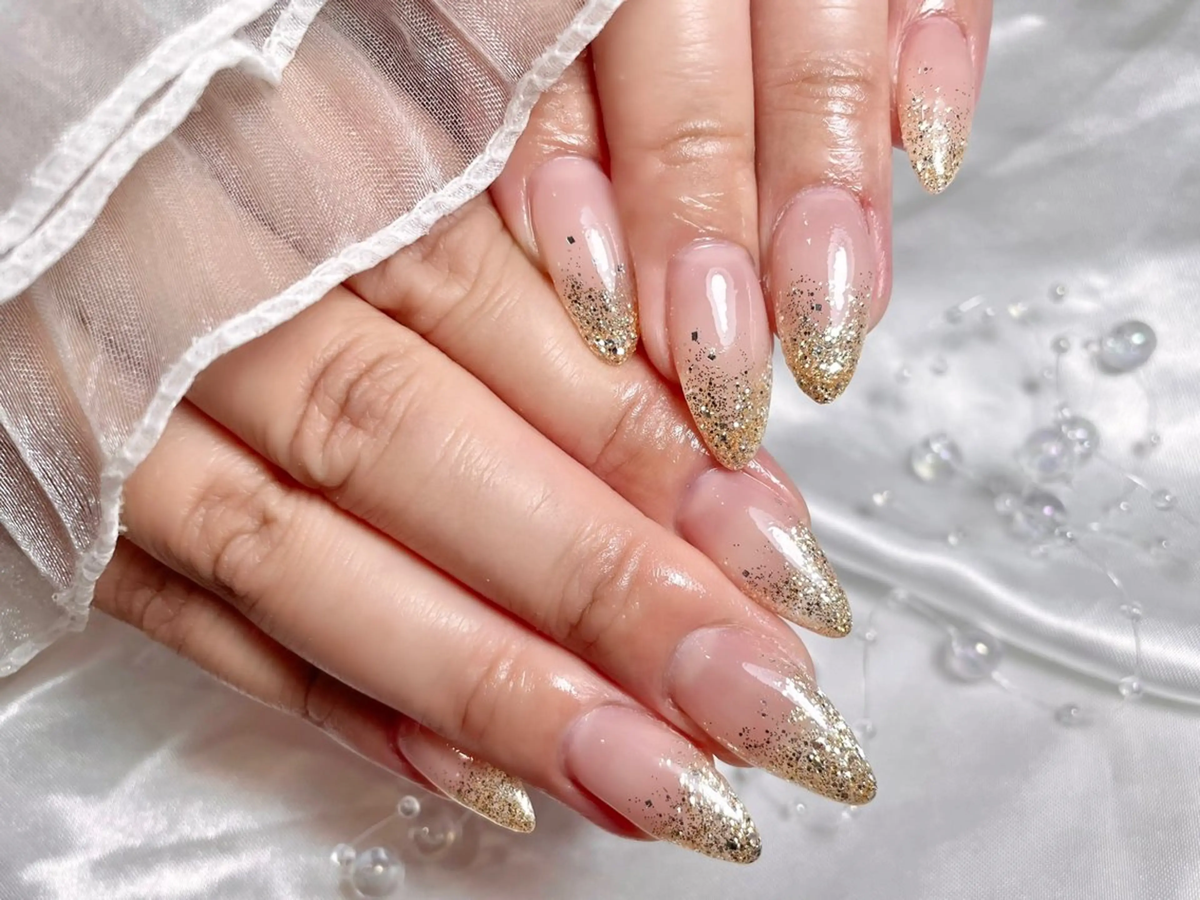 ネイル ジェルネイル グラデーション ラメ(グリッター) ラメグラデーション ワンカラーネイル ハンドネイル ゆりか ジョアアンジェ福島のネイルデザイン