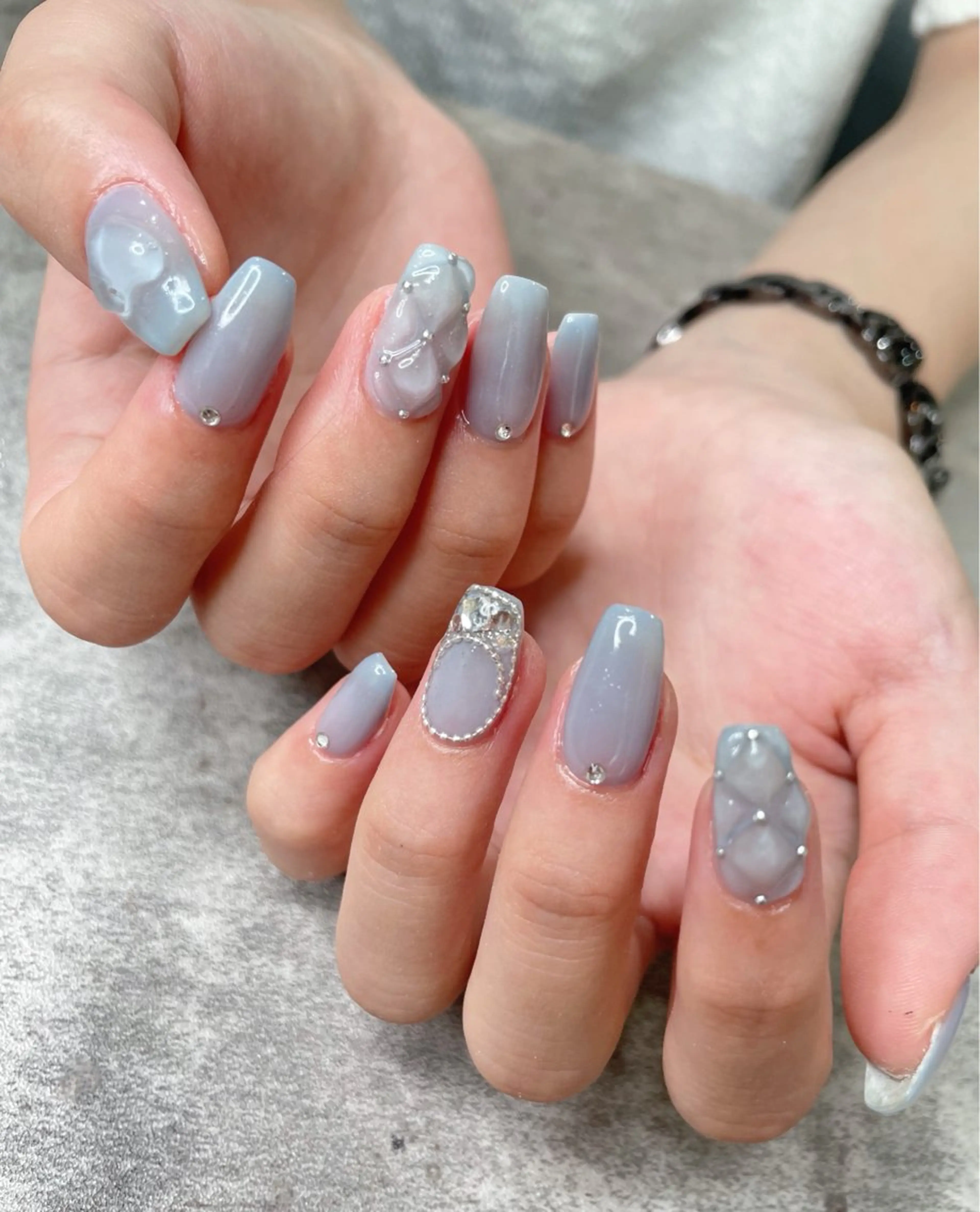 ネイル ブルー ハート キラキラネイル 韓国ネイル ストーンネイル ハンドネイル ma riのネイルデザイン