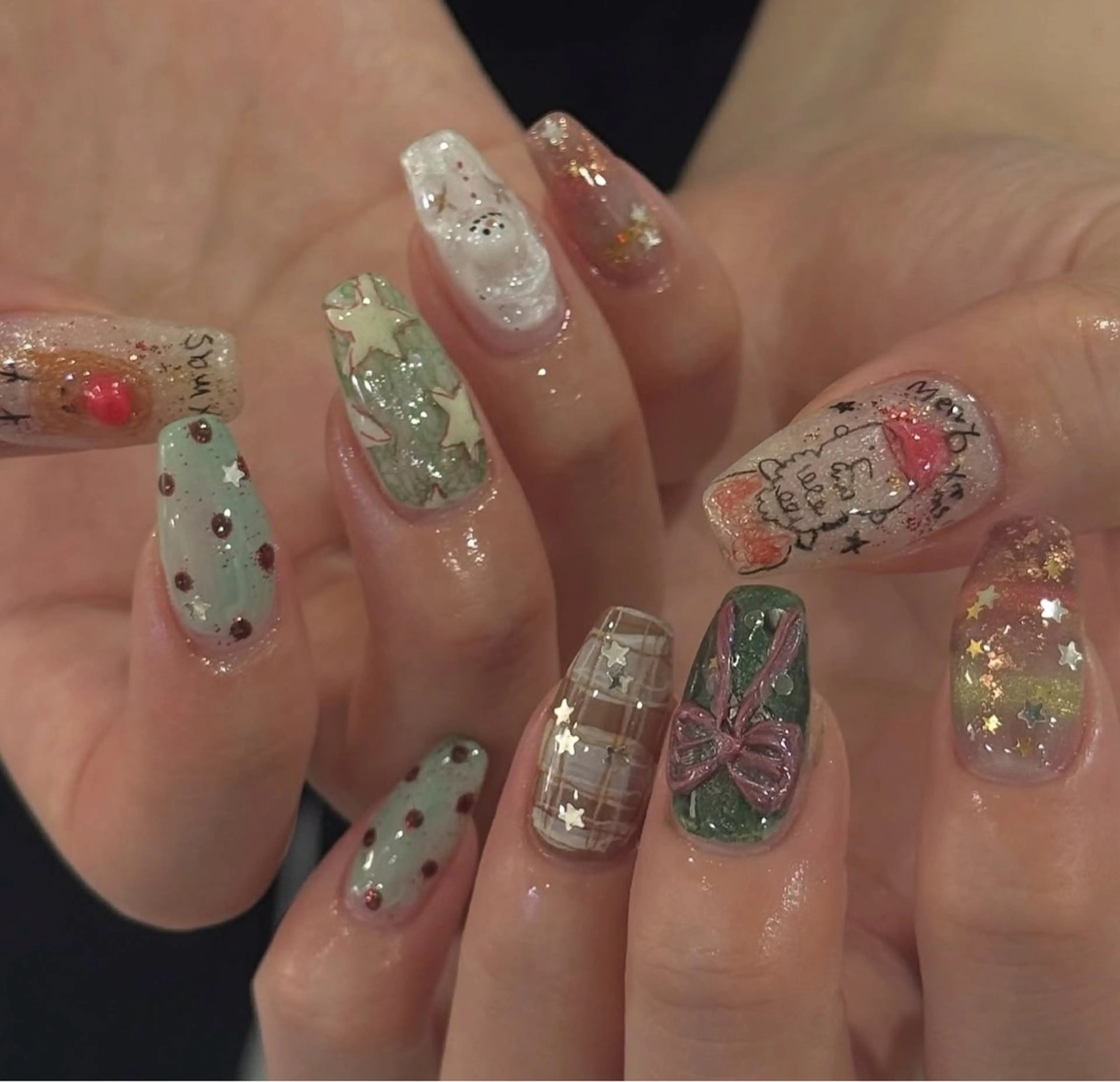 ネイル アートネイル オーロラネイル クリアネイル 長さ出し フレンチネイル K Kのネイルデザイン