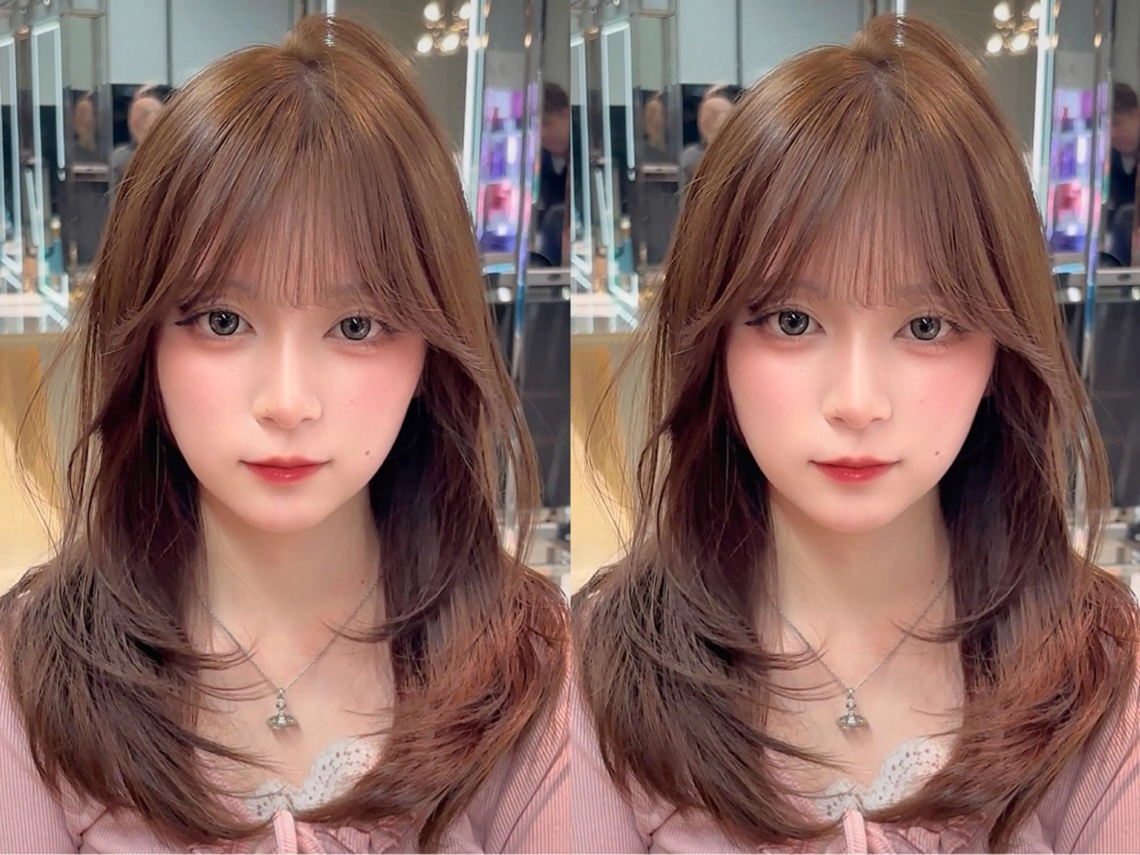 ミディアム カラー ミディアムレイヤー ブリーチ 透明感カラー ブリーチなしカラー 顔まわりレイヤー 【美髪矯正】 吉村　清志のヘアスタイル