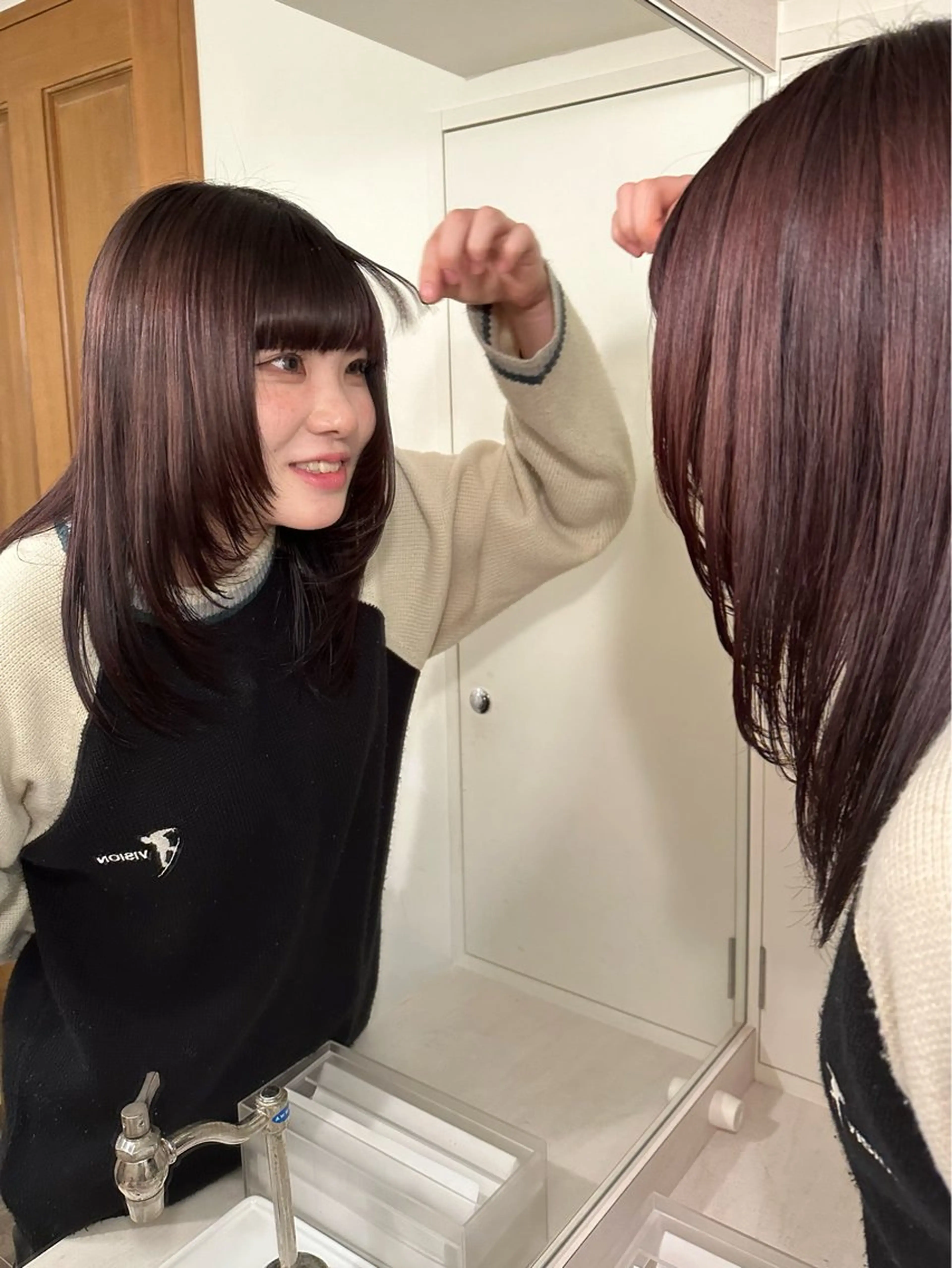 セミロング カラー 顔周りカット ハシヅメ キョウカのヘアスタイル