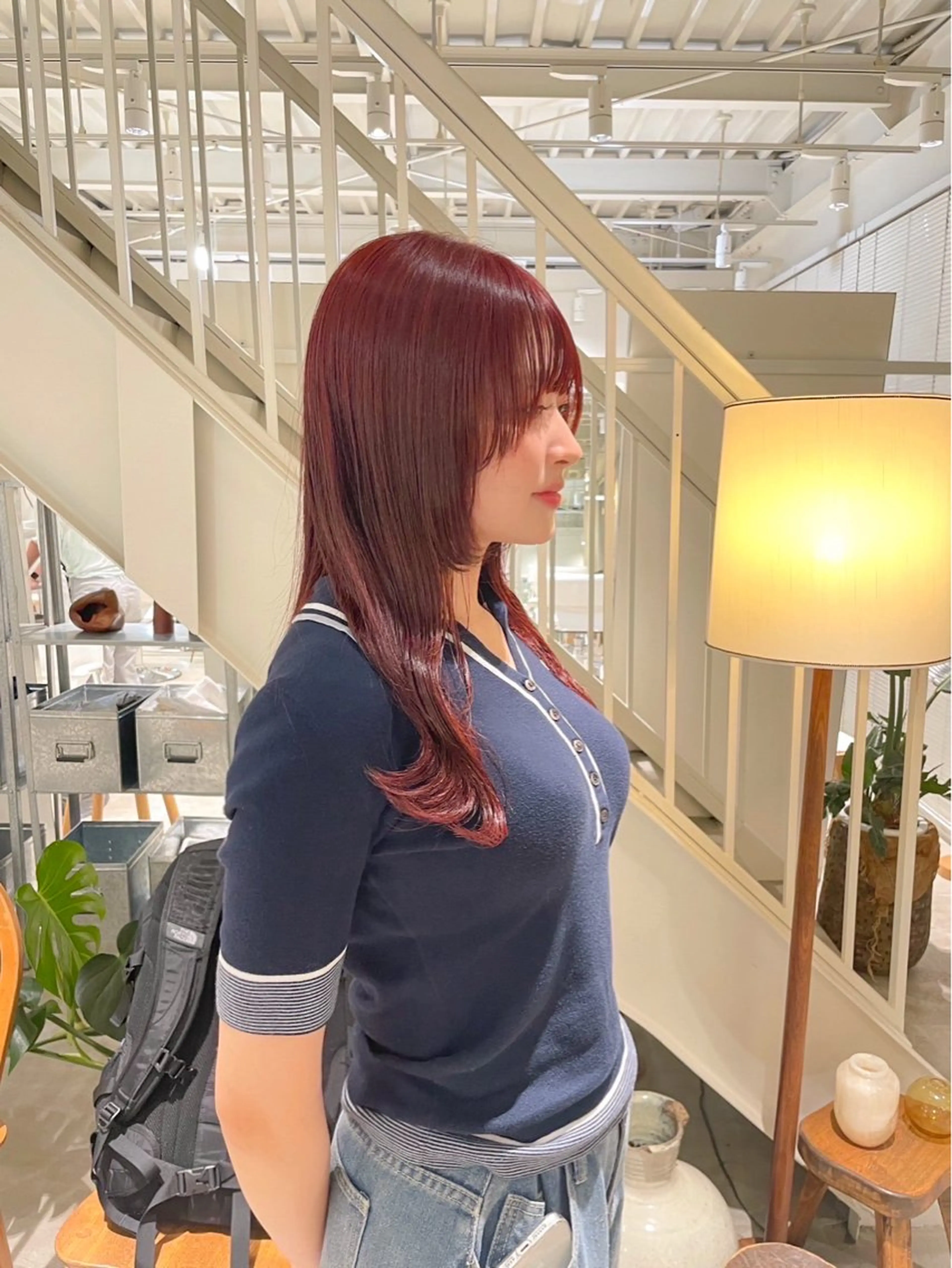 ロング カラー ブリーチ ダブルカラー ブリーチなしカラー レッドカラー 安西 香利奈のヘアスタイル