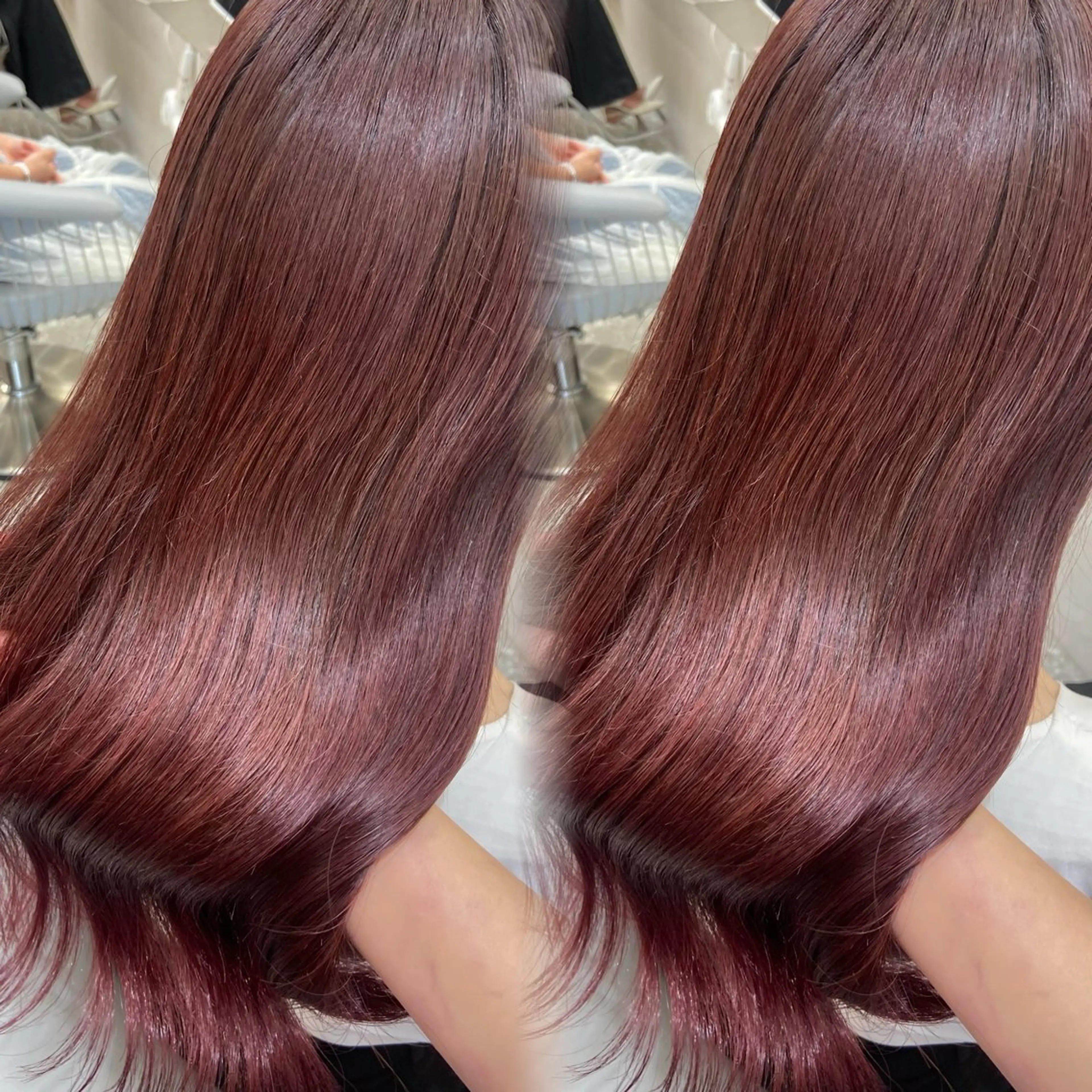 セミロング カラー ダブルカラー レッドカラー 新宿/韓国ヘア 中明度カラー/かやのヘアスタイル