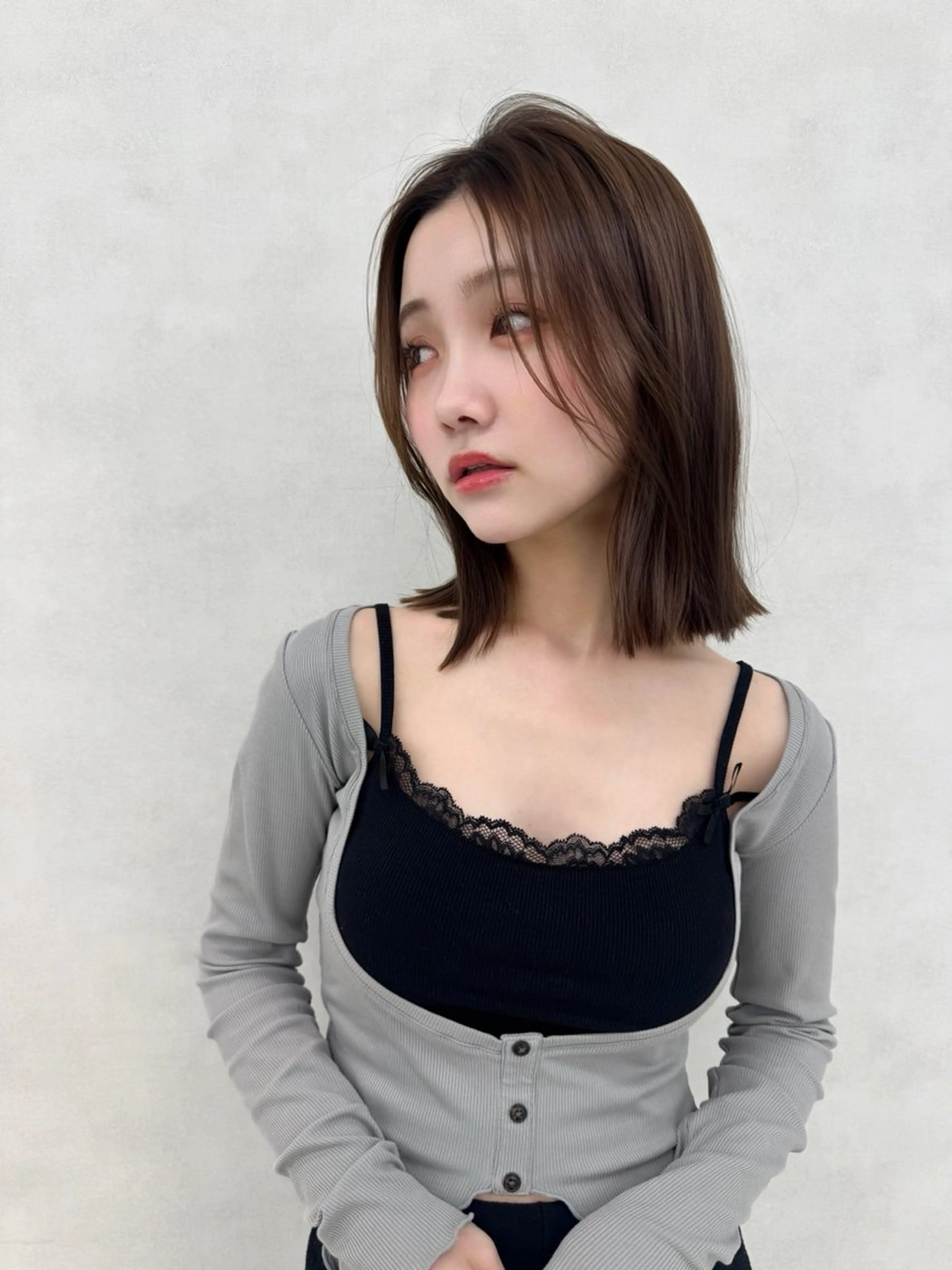 ミディアム ボブ レイヤー/韓国/ 顔周り/しんやのヘアスタイル