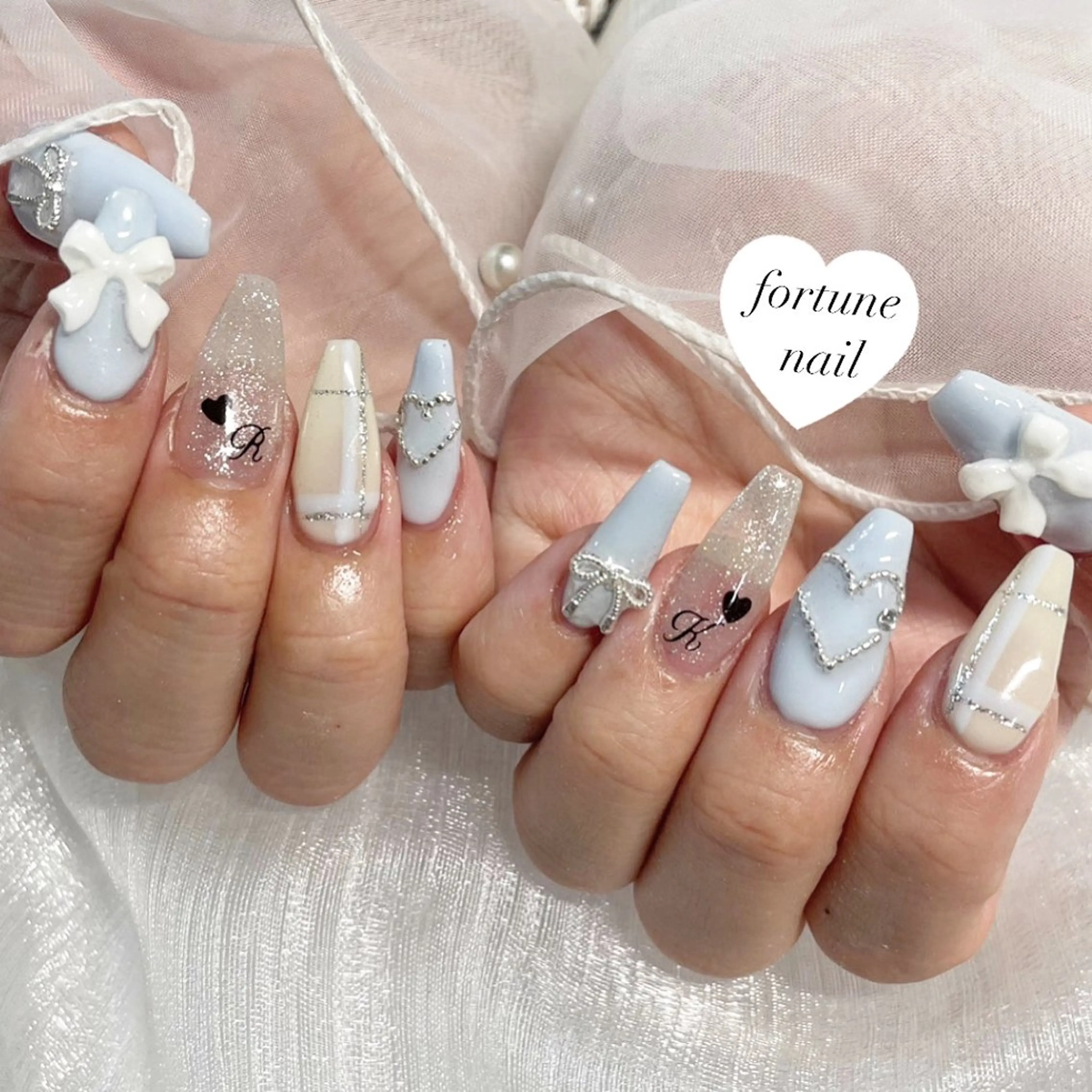 ネイル 韓国ネイル リボン ハンドネイル ☆saori ☆のネイルデザイン