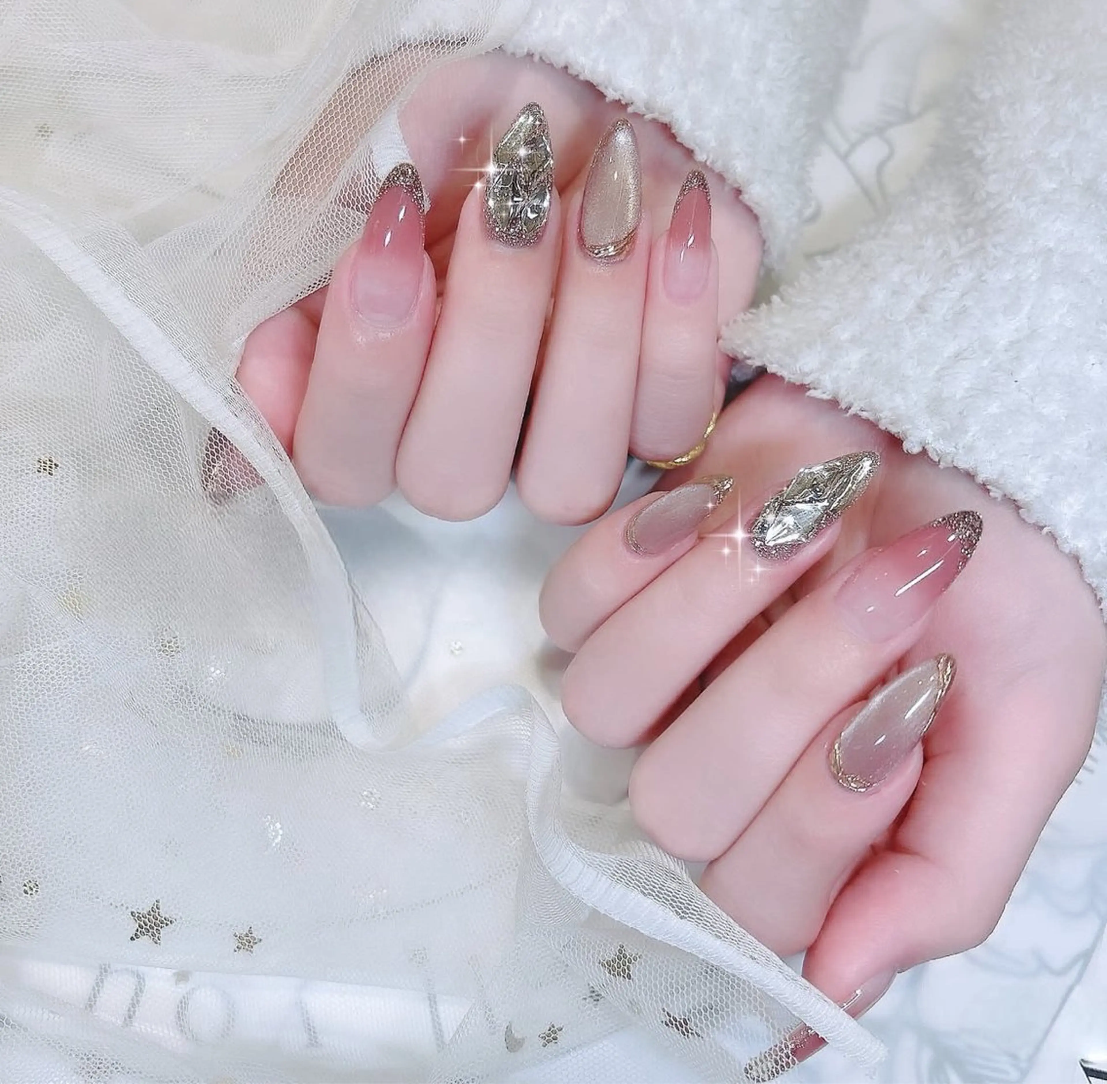 ネイル フレンチネイル キラキラネイル マグネットネイル ミラーネイル ニュアンスネイル ハンドネイル Lina所属・MeiMei Nail モデル募集のネイルデザイン