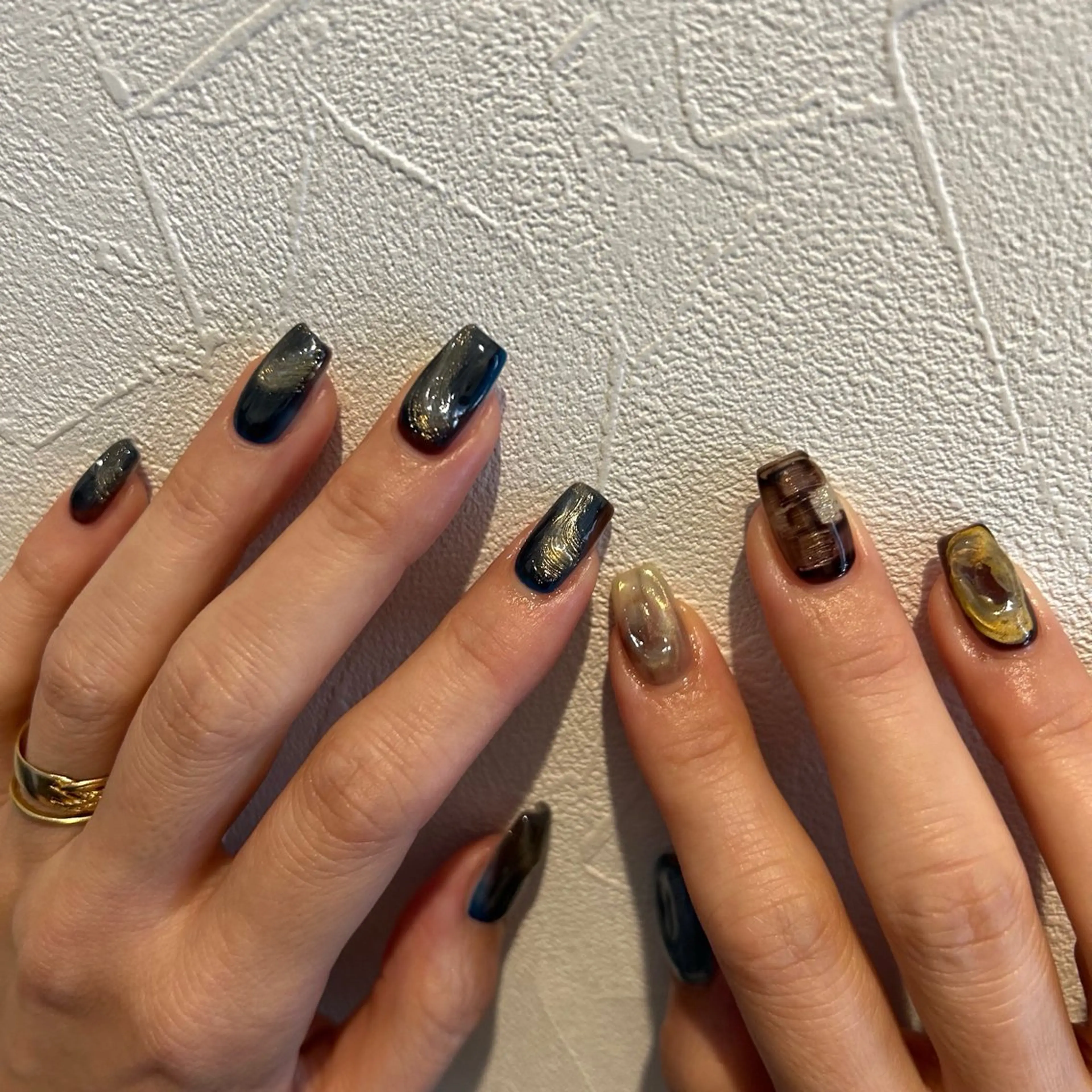 ネイル ブルー ブラウン ハンドネイル salon JuliaNのネイルデザイン