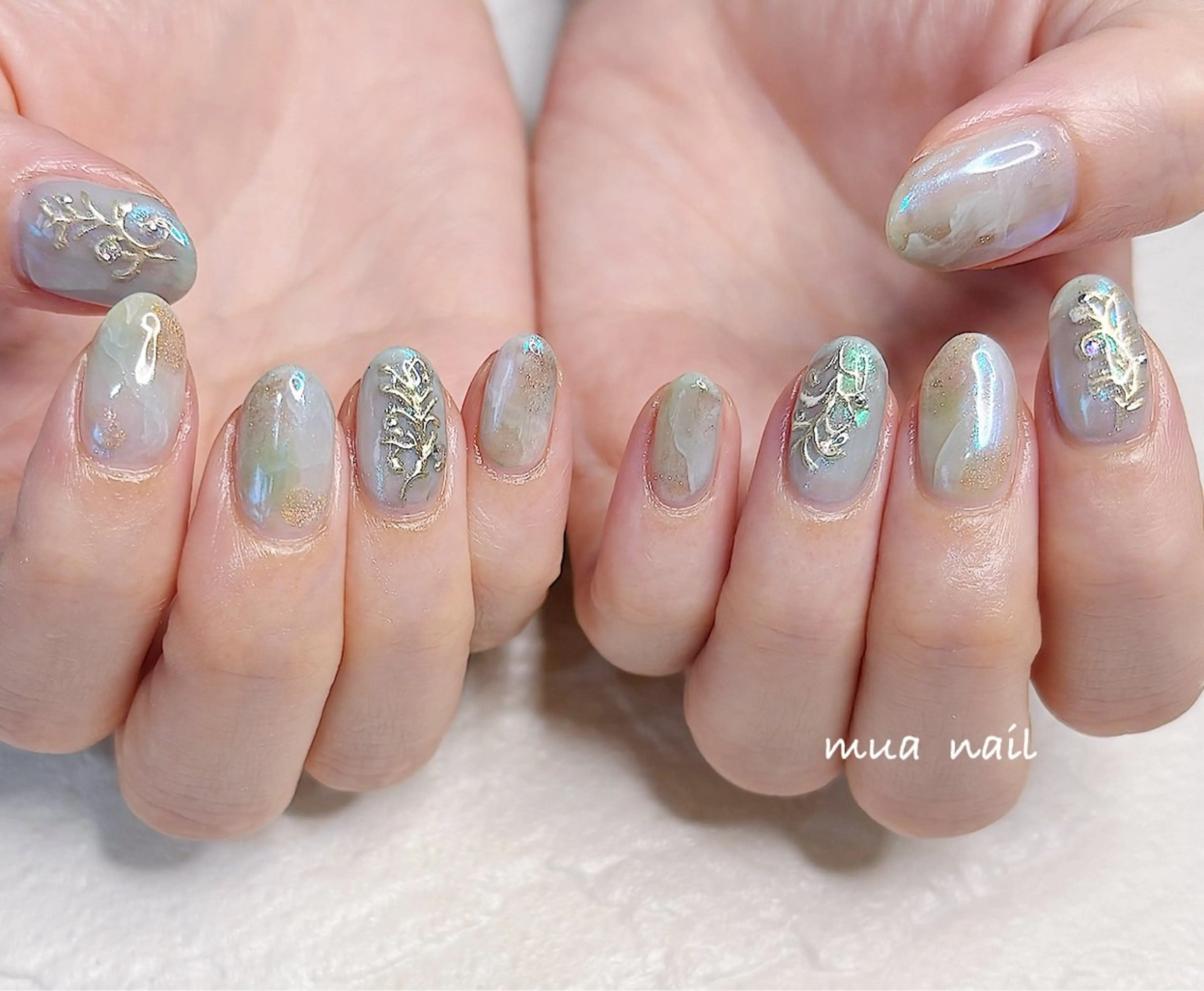 ネイル ブルー レース ニュアンスネイル ハンドネイル mua nail mikiのネイルデザイン