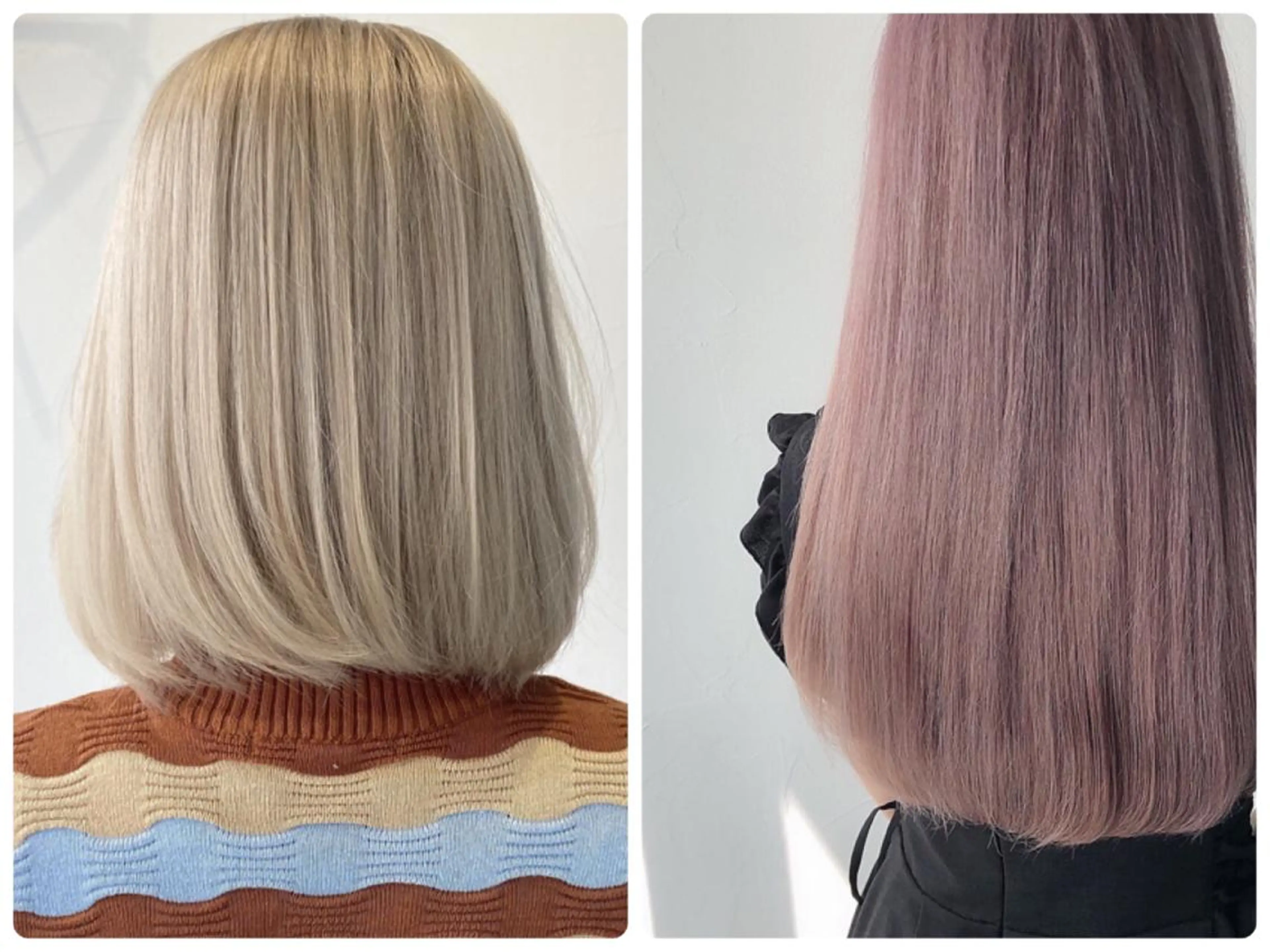 ブリーチ＋オンカラー＋クイックトリートメント　胸付近の長さから長さ料金を1000​〜​いただいておりますの写真