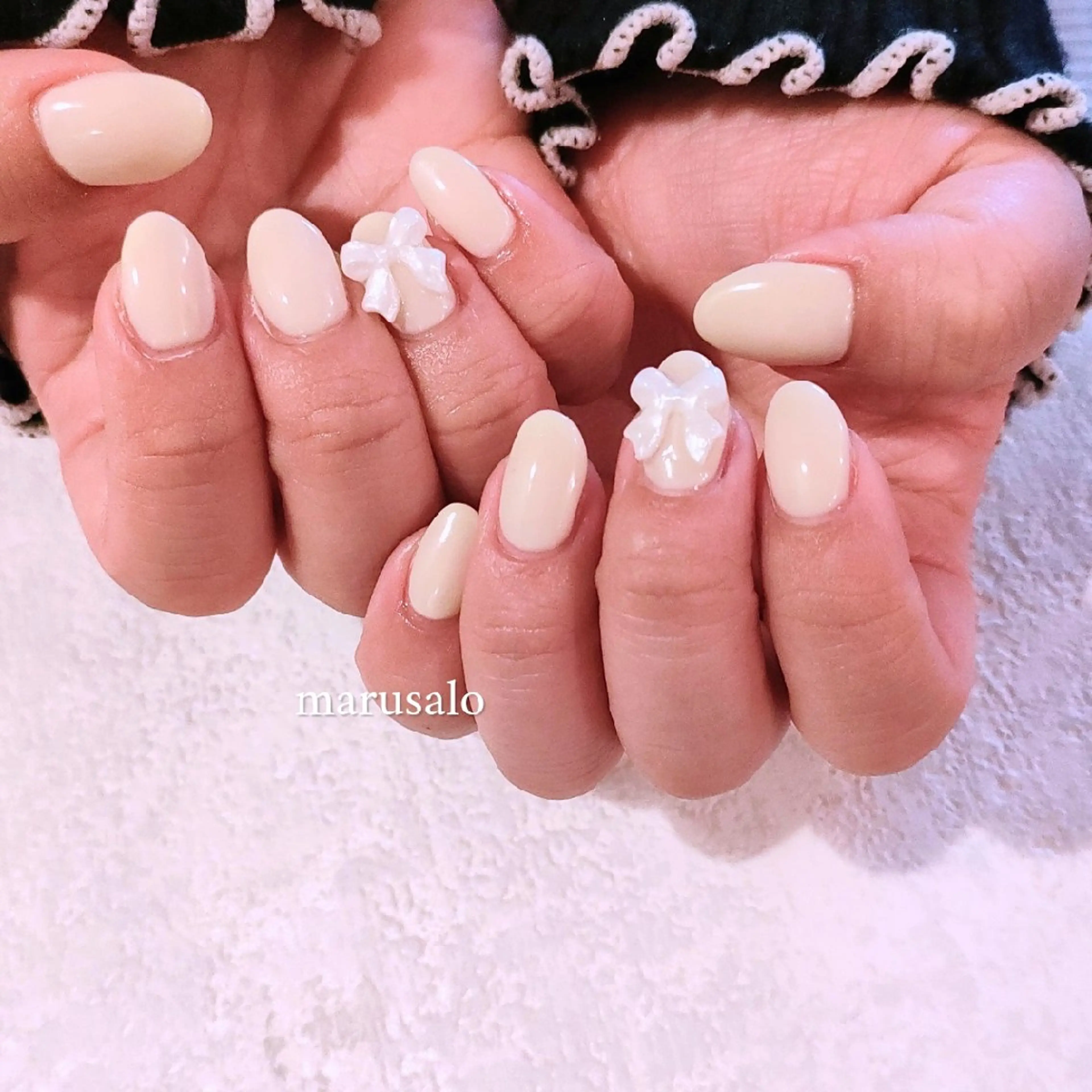 ネイル フレンチネイル ガーリー ワンカラーネイル パステルネイル リボン ハンドネイル marusalo nailのネイルデザイン