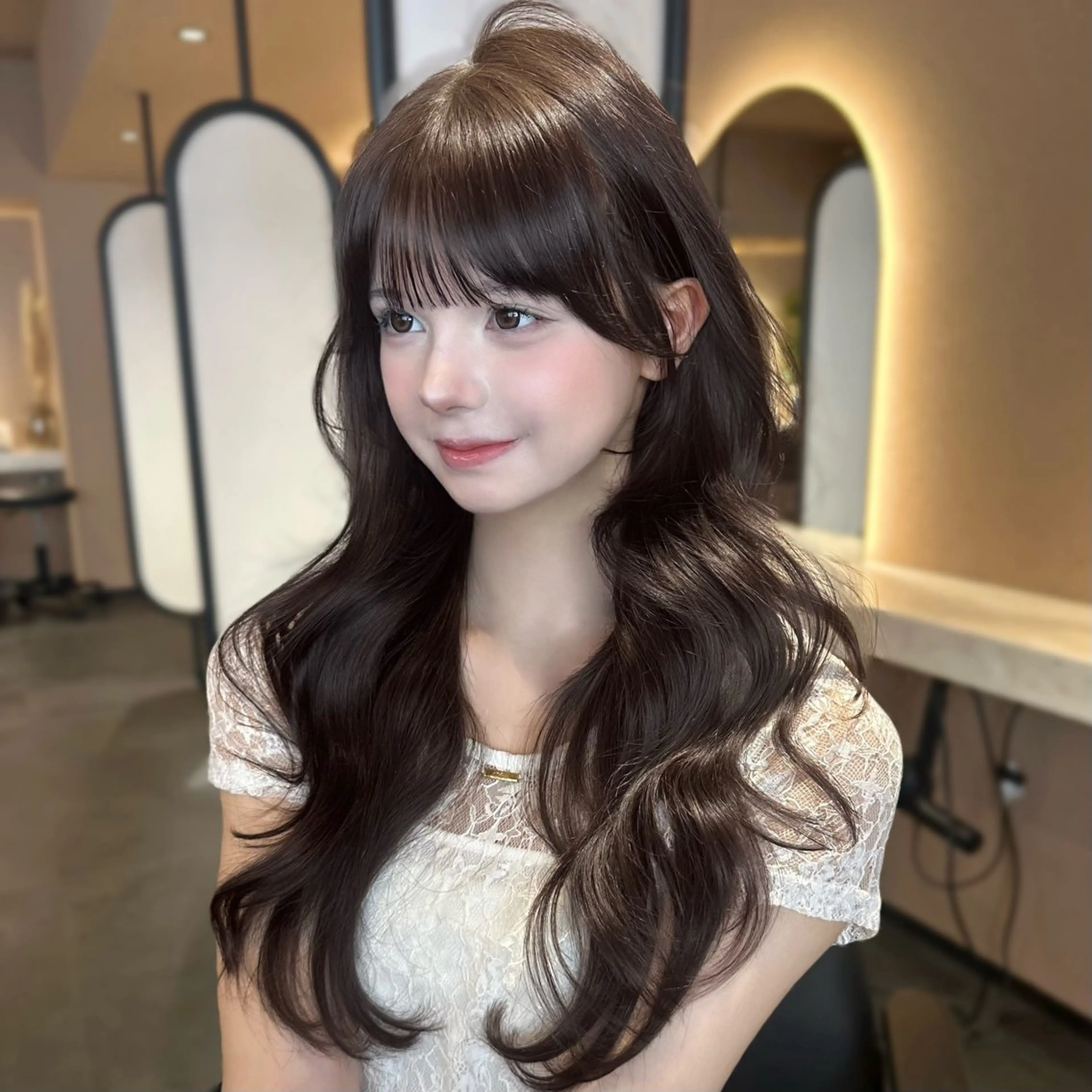 ロング カラー ヘアアレンジ カット ヘアカラー トリートメント 顔周りcut/ 艶ワンカラー♥ちさきのヘアスタイル
