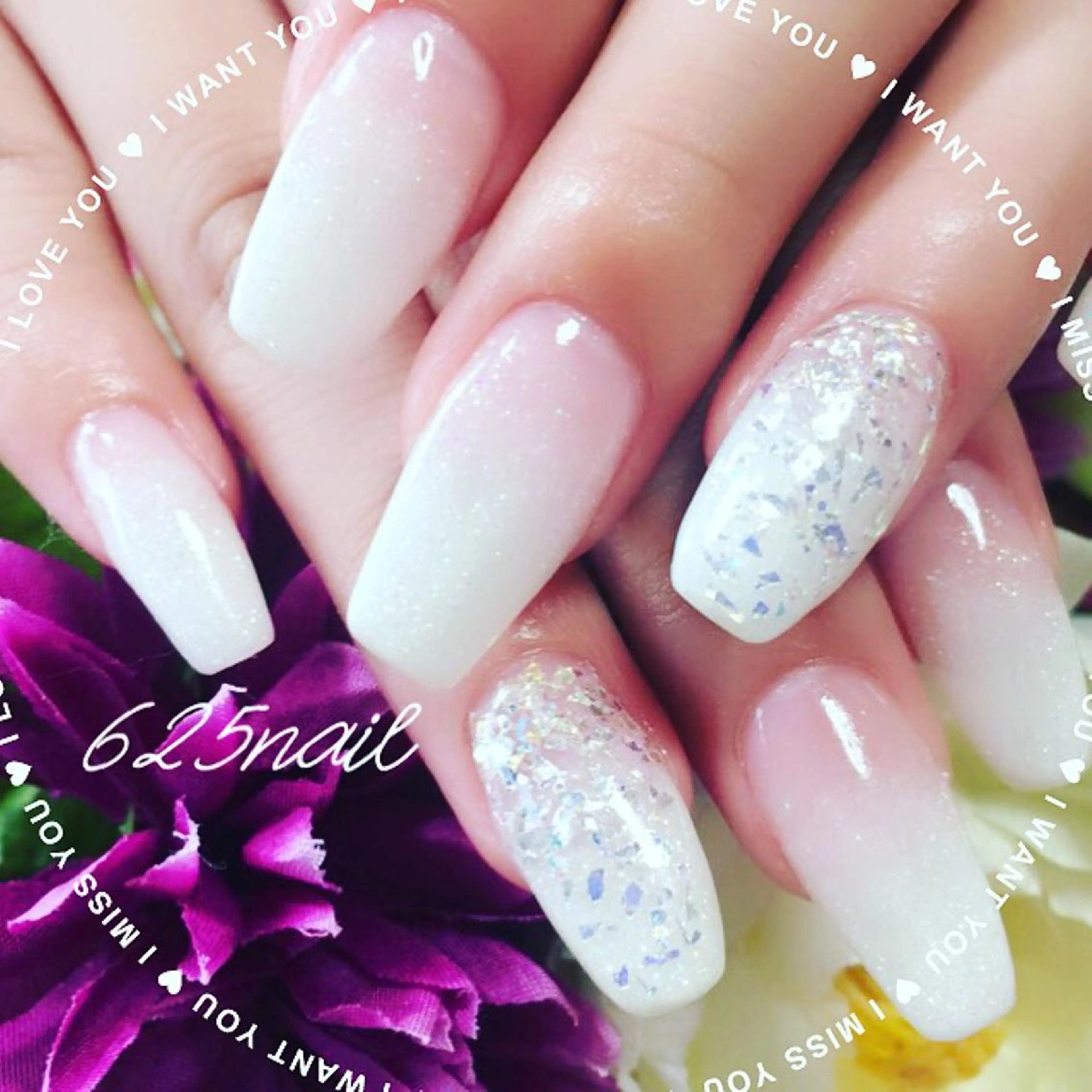 ネイル グラデーション ラメ(グリッター) ラメグラデーション ハンドネイル 625nail 無料P有/春日白水のネイルデザイン