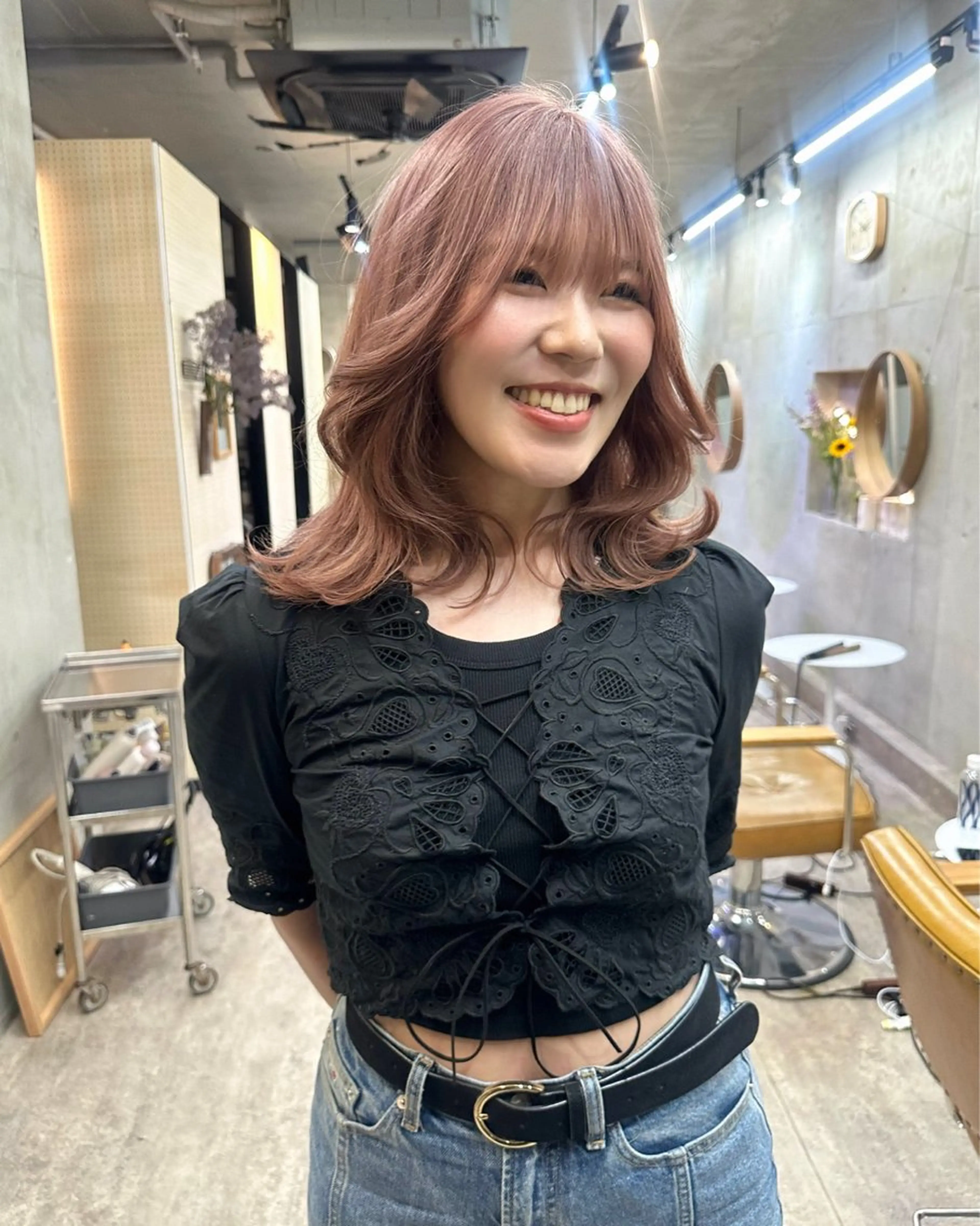 ミディアム カラー ベージュカラー ピンクカラー ピンクベージュ レイヤーカット💫 ／HARUKA🎀のヘアスタイル