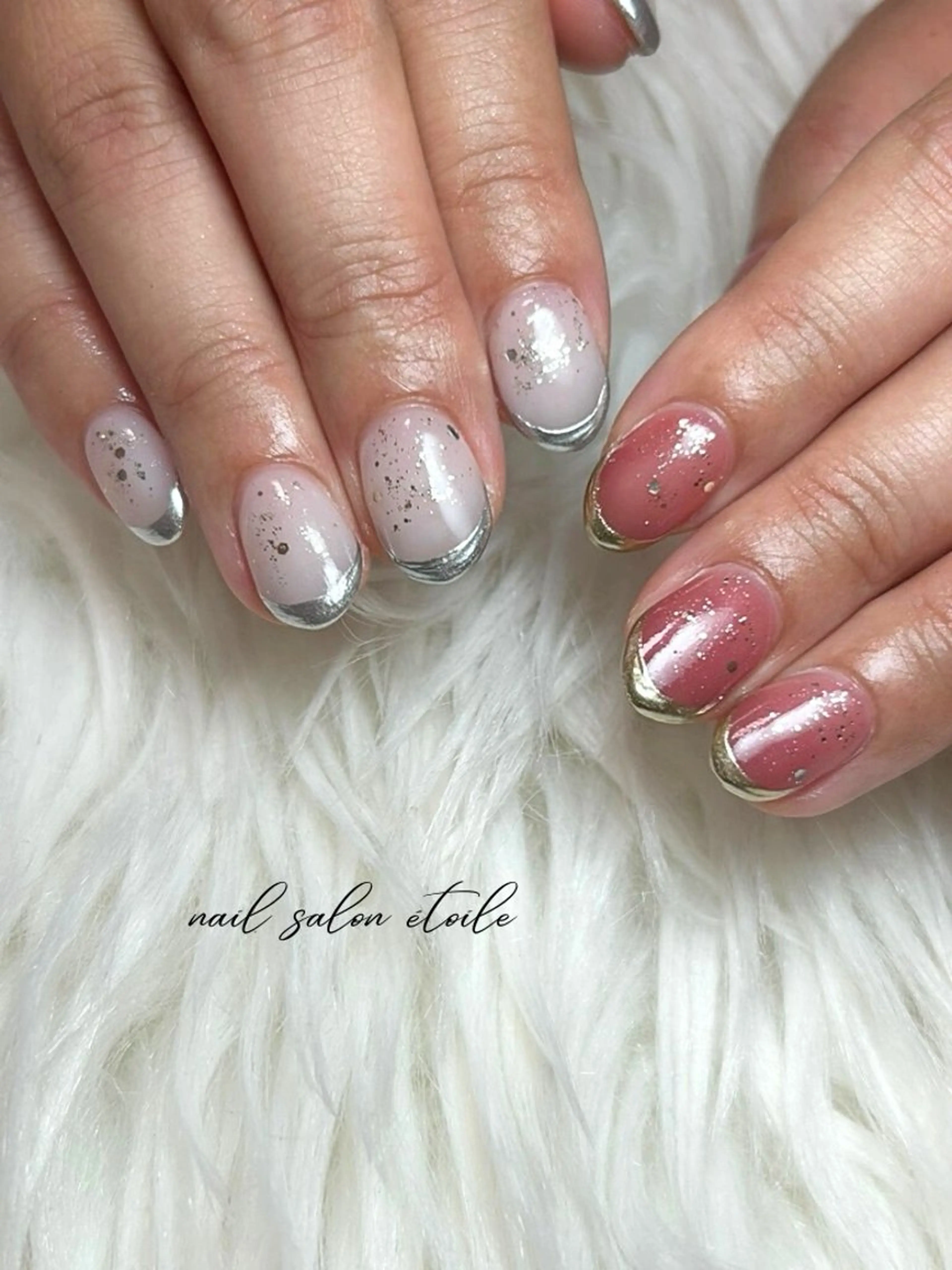 ネイル フレンチネイル ミラーネイル 赤色 ホワイト ハンドネイル nail salon étoileのネイルデザイン