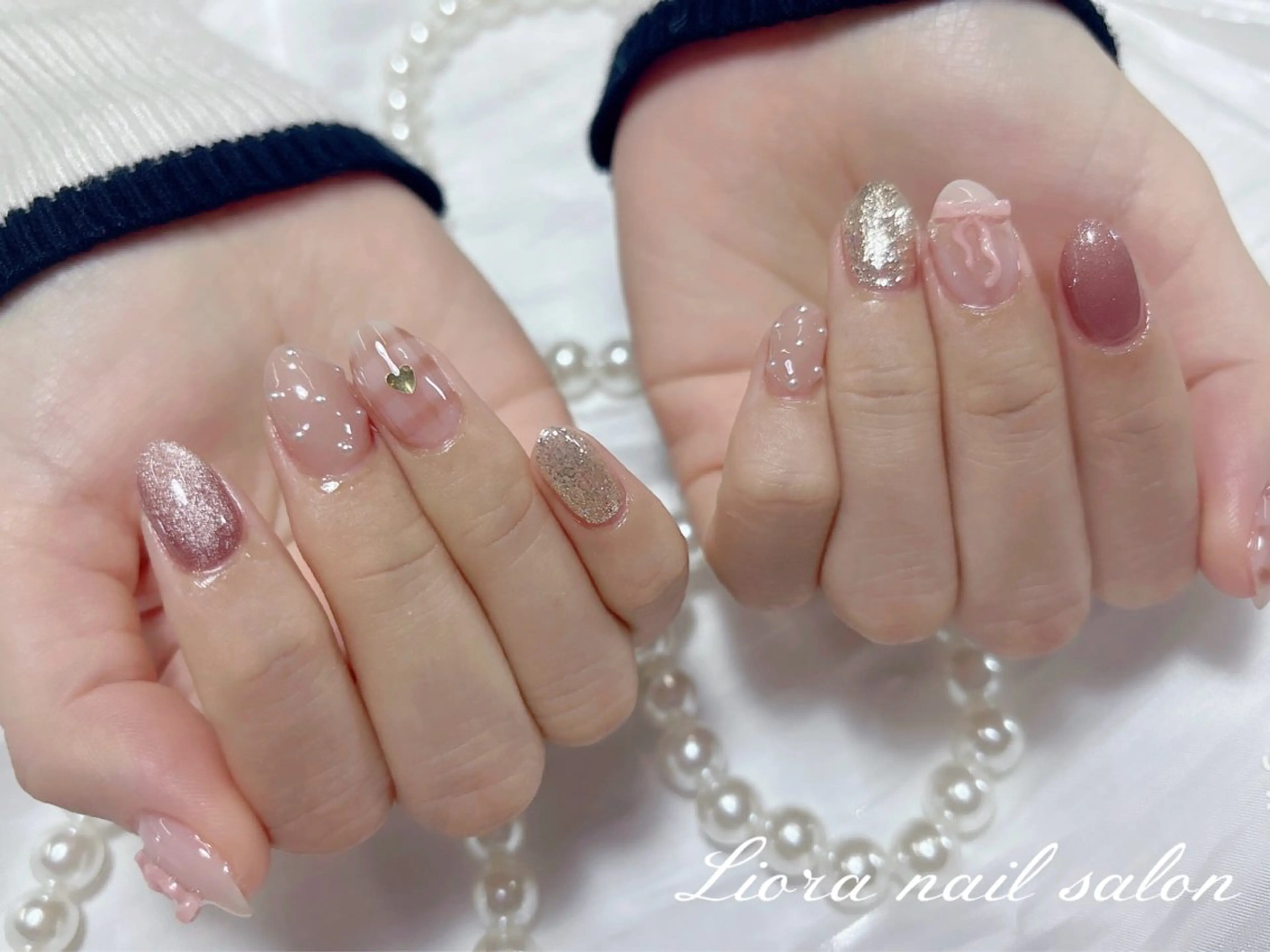 ネイル チークネイル フットネイル フレンチネイル ジェルネイル ガーリー ハンドネイル Liora nail 2のネイルデザイン