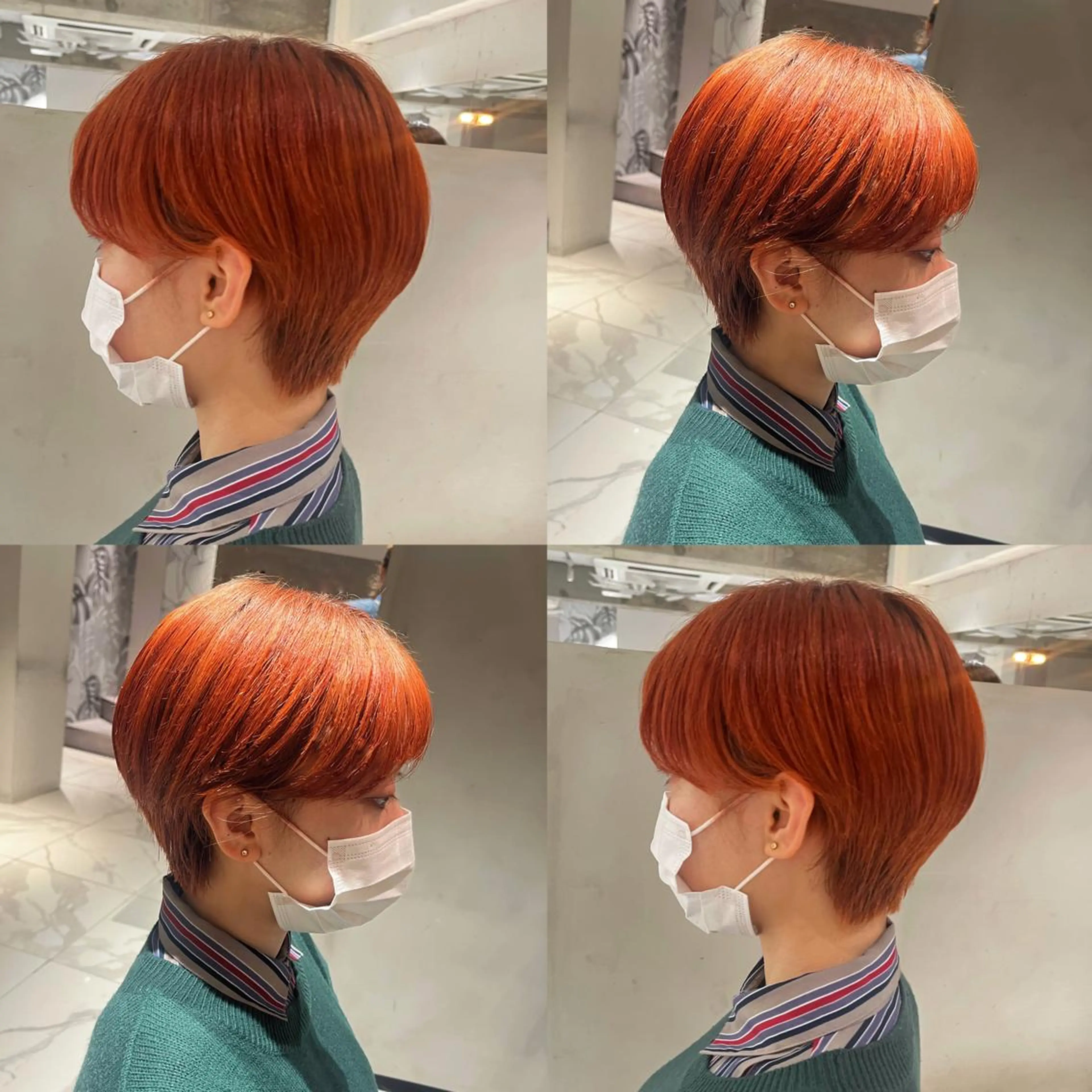 ショート カラー ハンサムショート ハイトーンカラー オレンジ ショートヘア カット ヘアカラー トリートメント ヘッドスパ ヘアセット カジュアルを女っぽく 𝗮𝘆𝗮𝗰𝗼のヘアスタイル