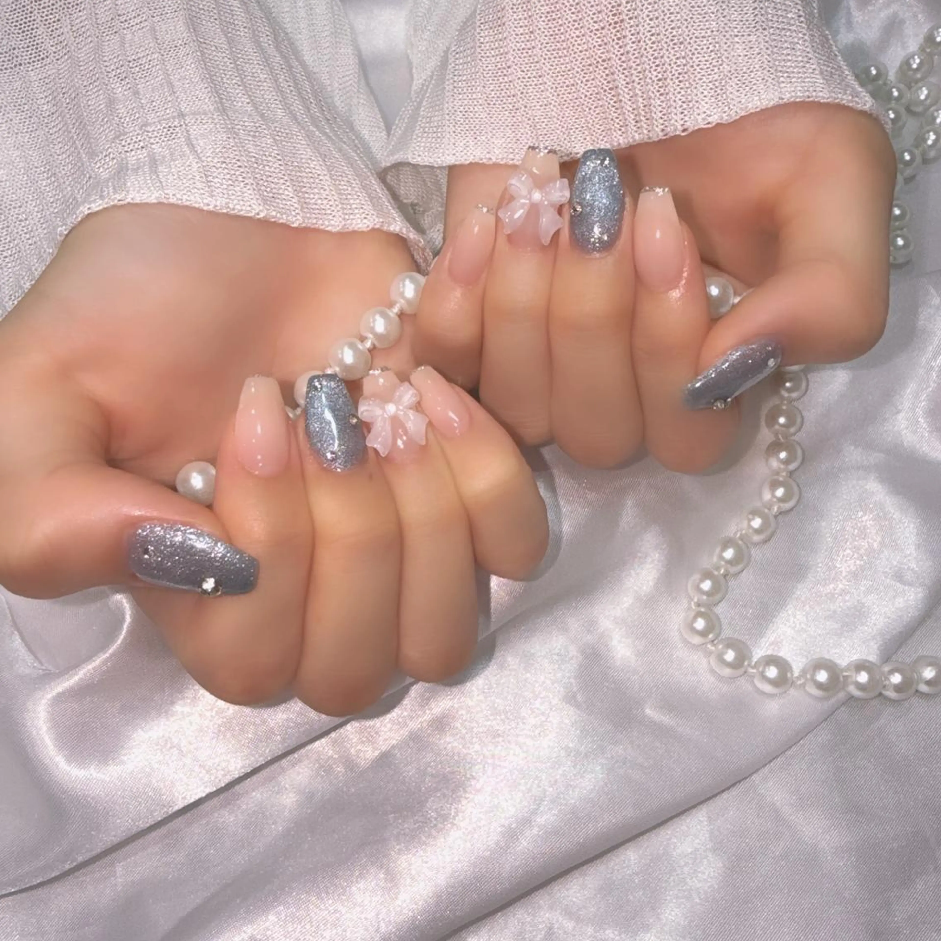 ネイル アートネイル フラッシュネイル フレンチネイル ジェルネイル ガラスフレンチ M2 BEAUTY ネイル　サロンのネイルデザイン