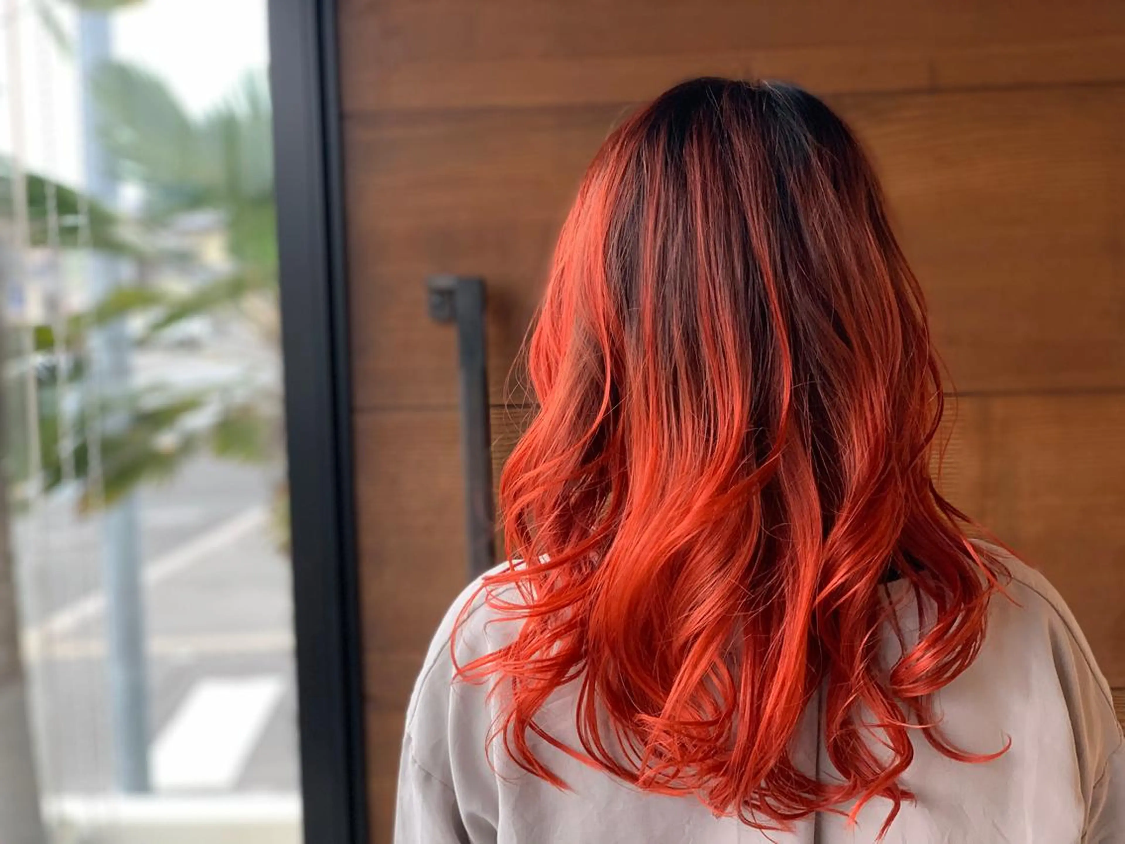 セミロング カラー オレンジ IORI #韓国ヘア#髪質改善のヘアスタイル