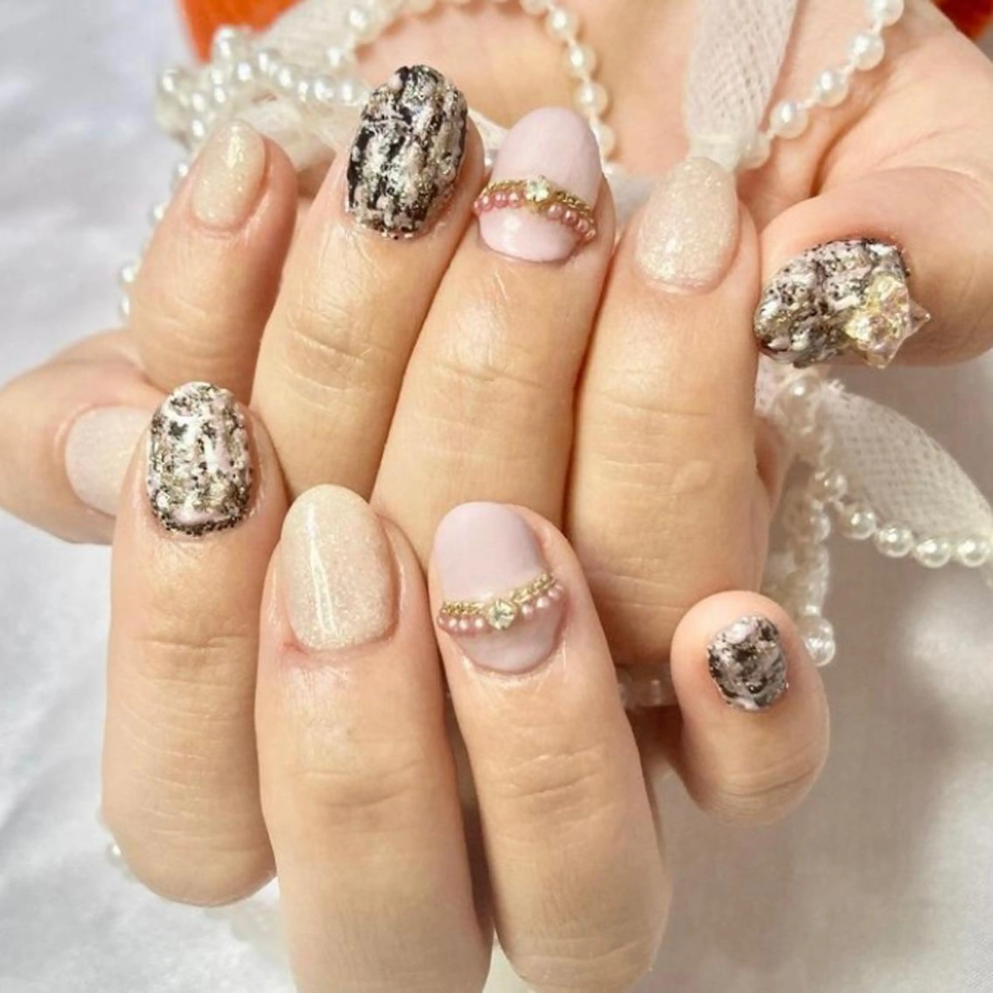 ネイル アートネイル オーロラネイル べっ甲ネイル ブルー ボルドー ハンドネイル 韓国ネイルサロン Miuのネイルデザイン