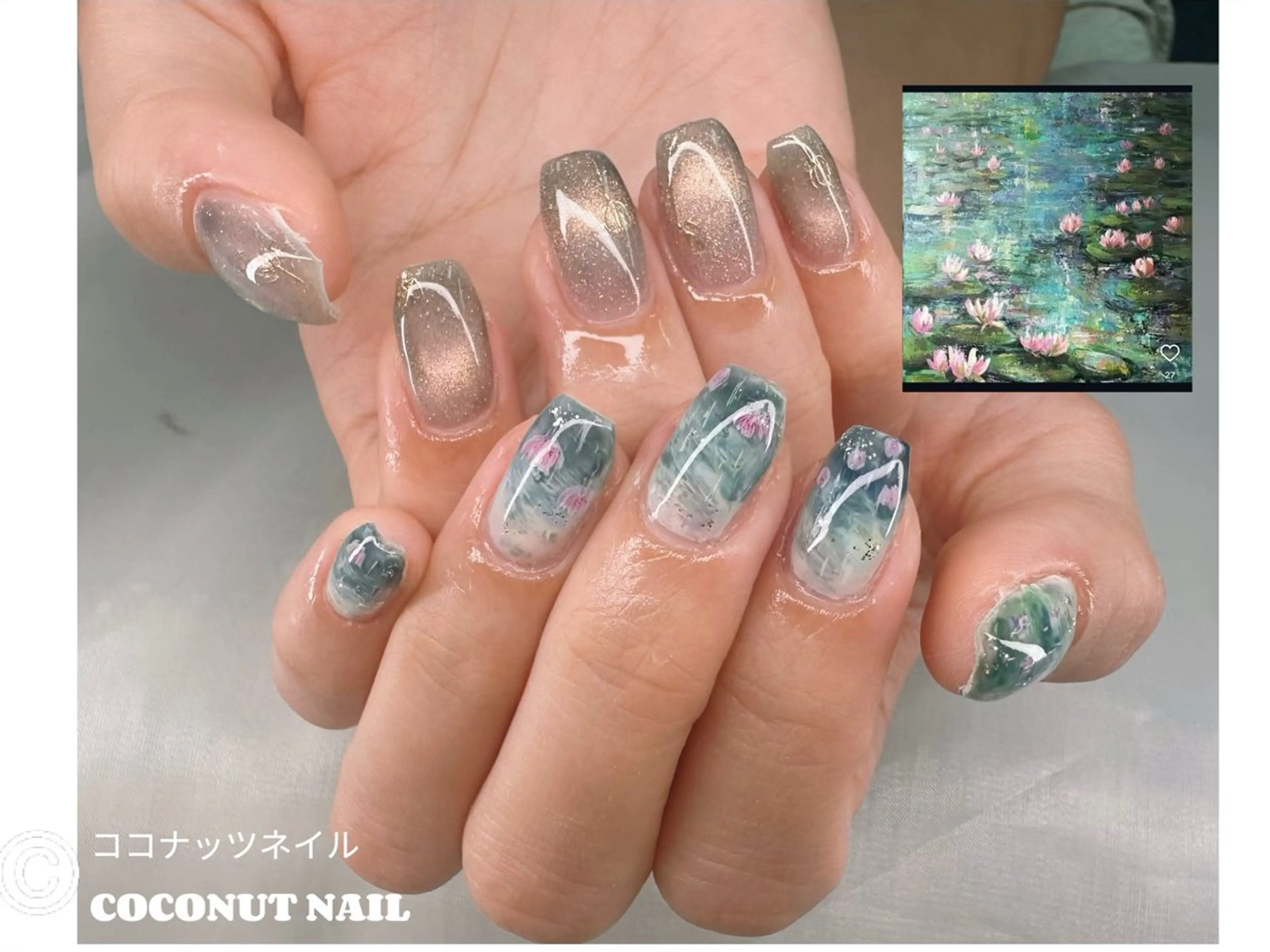 ネイル べっ甲ネイル フレンチネイル キラキラネイル マグネットネイル 大理石ネイル(マーブル) ハンドネイル 神田 ココナッツのネイルデザイン