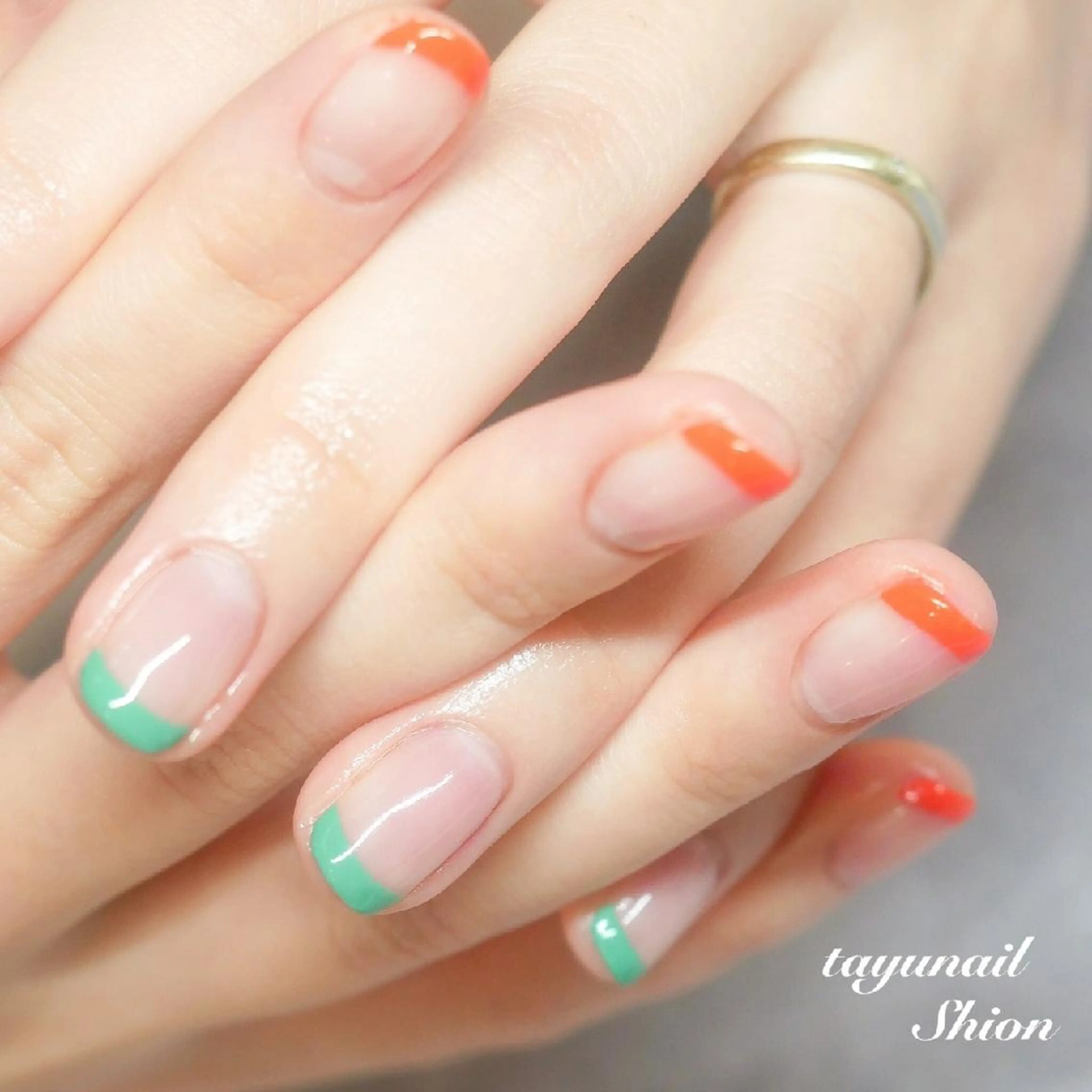 ネイル ブルー フレンチネイル ジェルネイル グリーン オレンジ ネイルサロン・ネイルスクール　たゆnail所属・ネイルサロン 【たゆnail】のネイルデザイン
