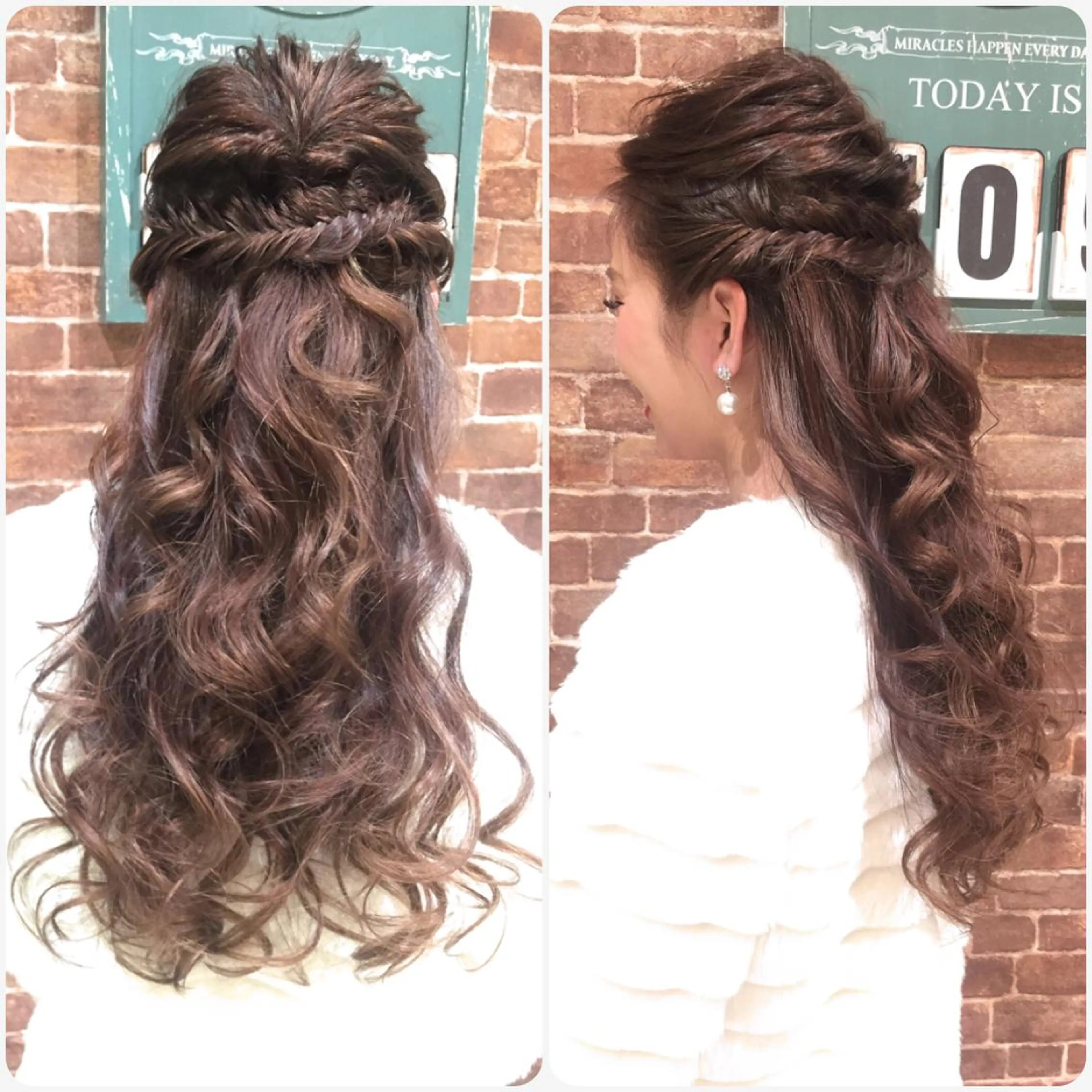 ロング カラー ヘアアレンジ ハーフアップ 松本 明日可のヘアスタイル