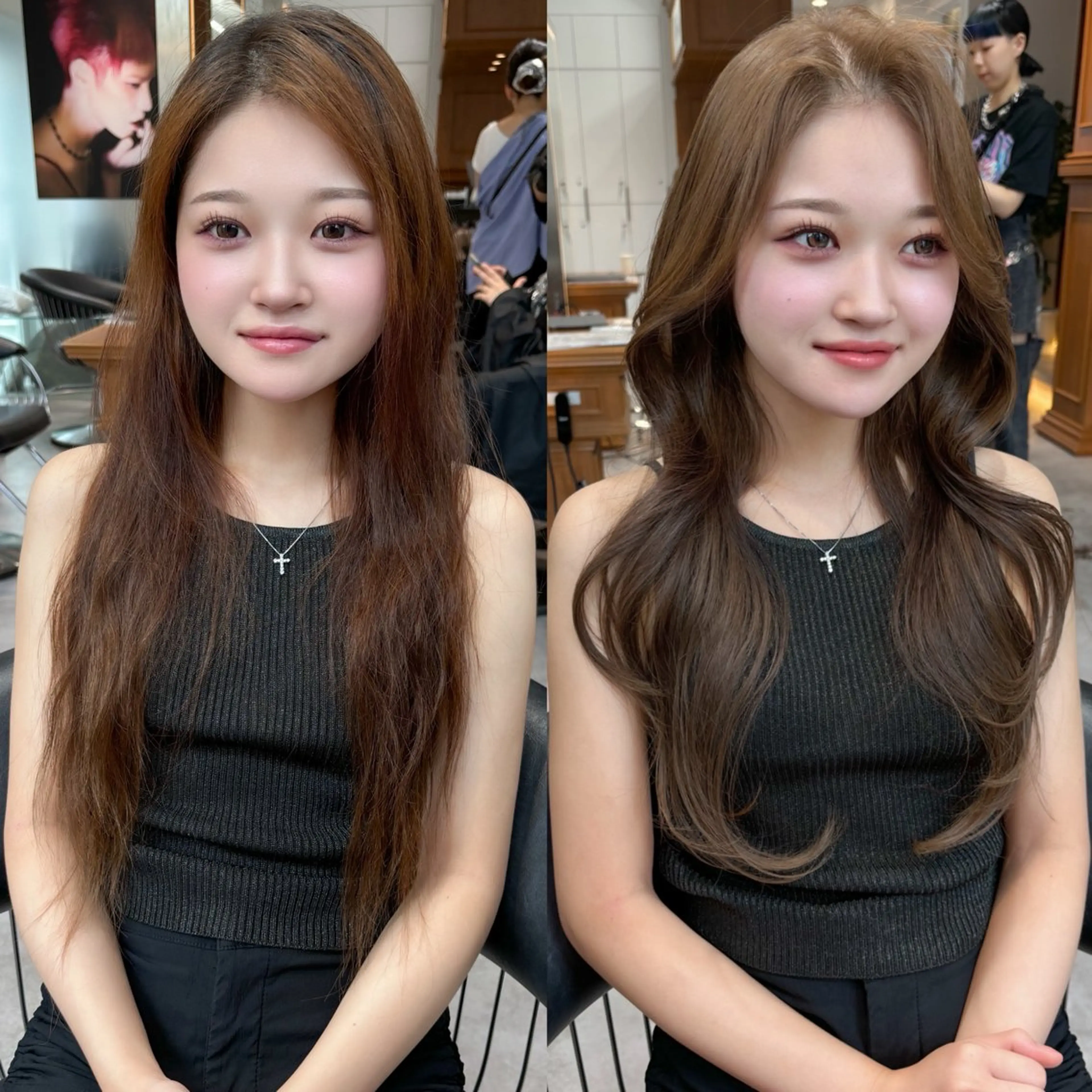 ロング カット ヘアカラー トリートメント 原宿/韓国レイヤー ボブ/顔周りYasuのヘアスタイル